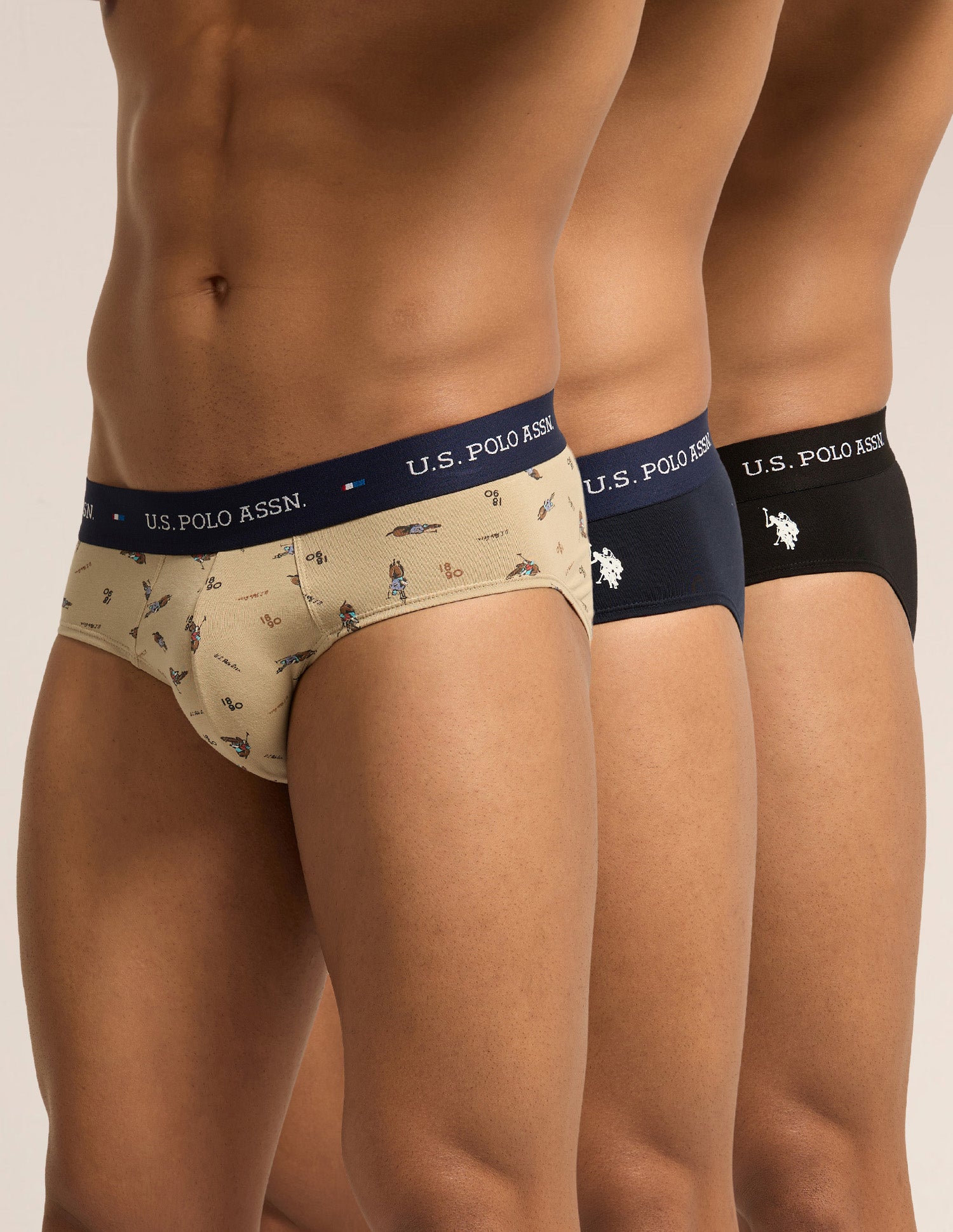 Breathable Cotton Stretch OEB25 Briefs - Pack of 3 Navy | Curds | Black - U.S. Polo Assn. India | Large