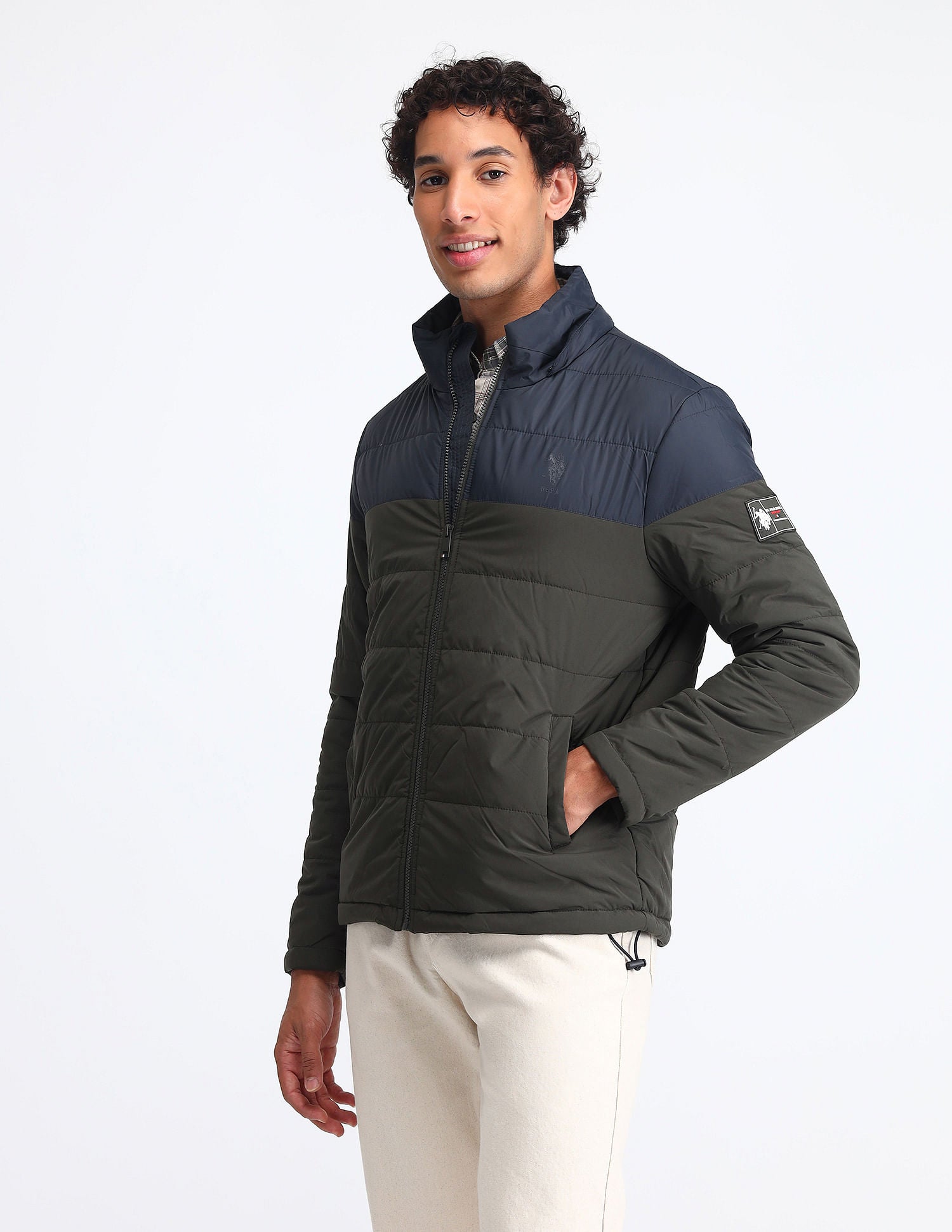 Regular Fit Colourblocked Padded Jacket Navy - U.S. Polo Assn. India | Large