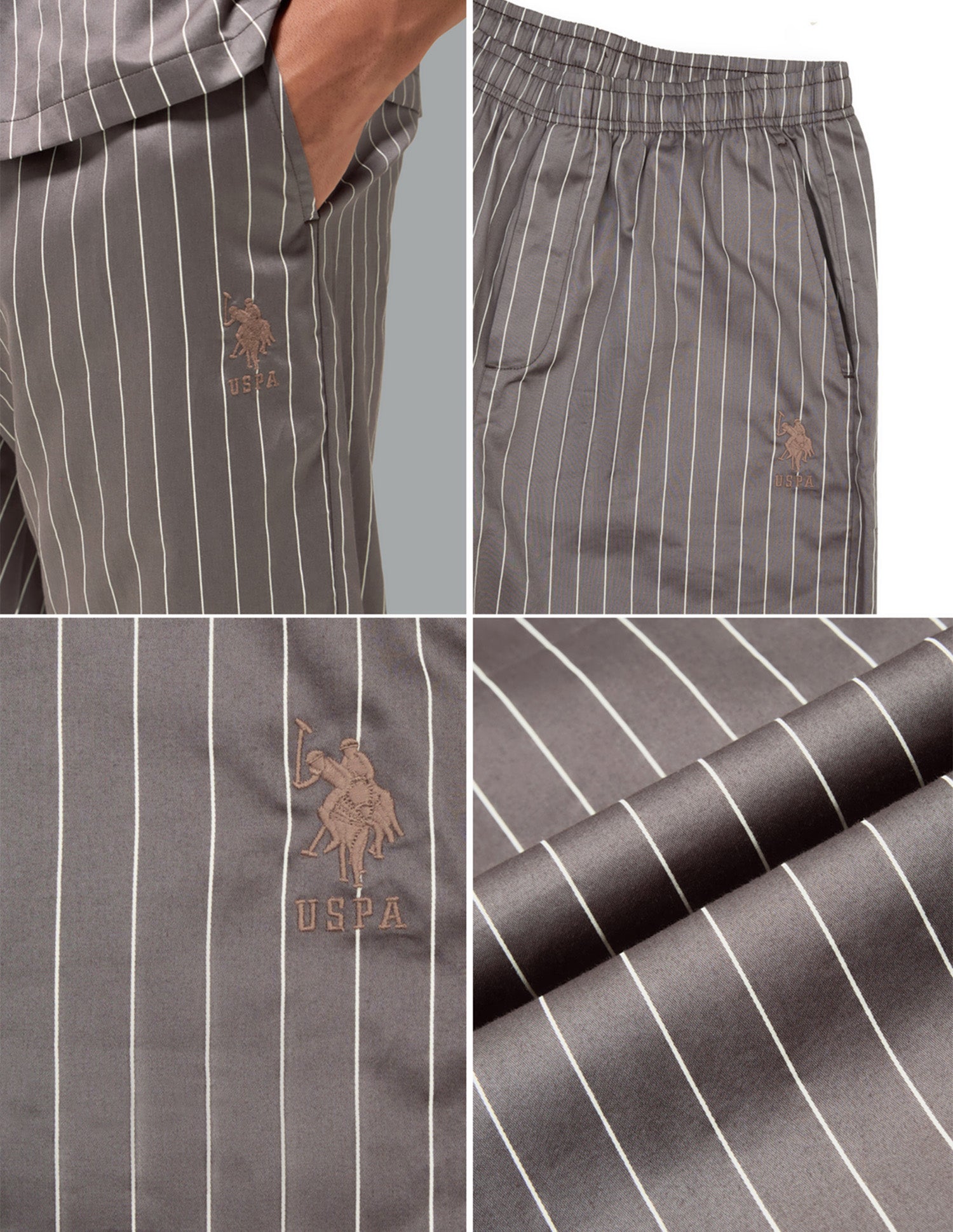 Pure Cotton Striped OESS03 Sleep Set Dark Brown - U.S. Polo Assn. India | Large