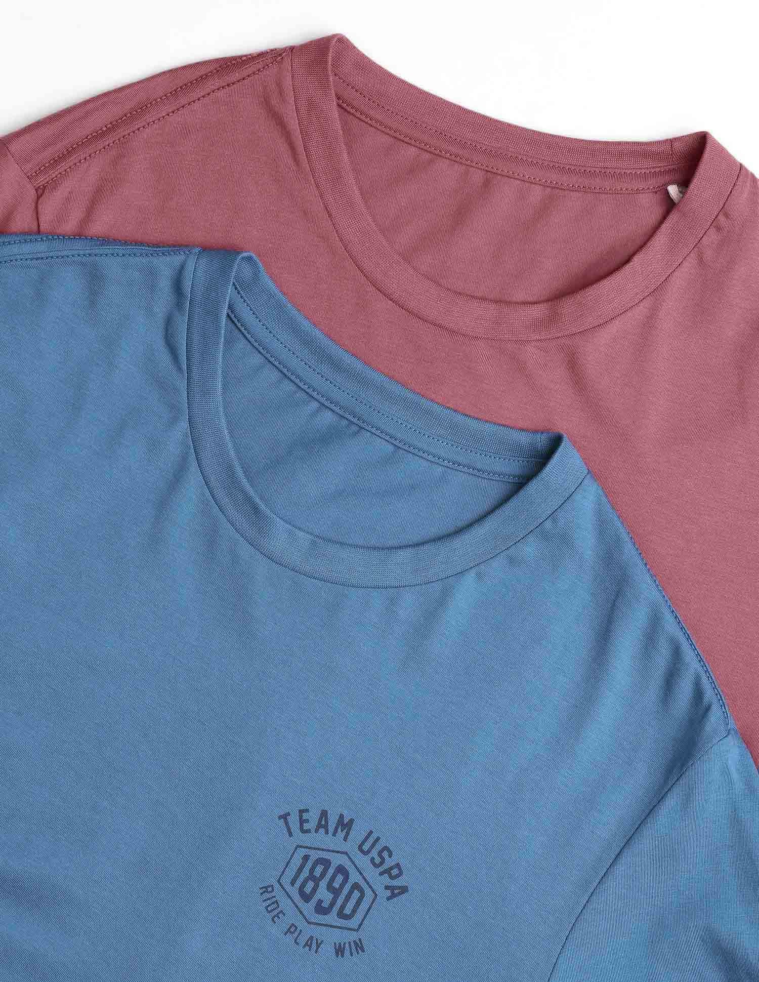 Comfort Fit Solid Cotton IYAL Lounge T-Shirt - Pack Of 2 Deep Blue and Deep Wood - U.S. POLO ASSN. | Large