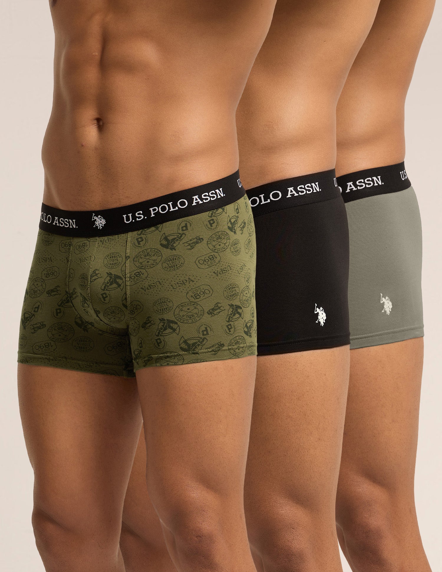All Day Breathable OET26 Trunks - Pack of 3 Olive|Uspa Black|Olive - U.S. Polo Assn. India | Large
