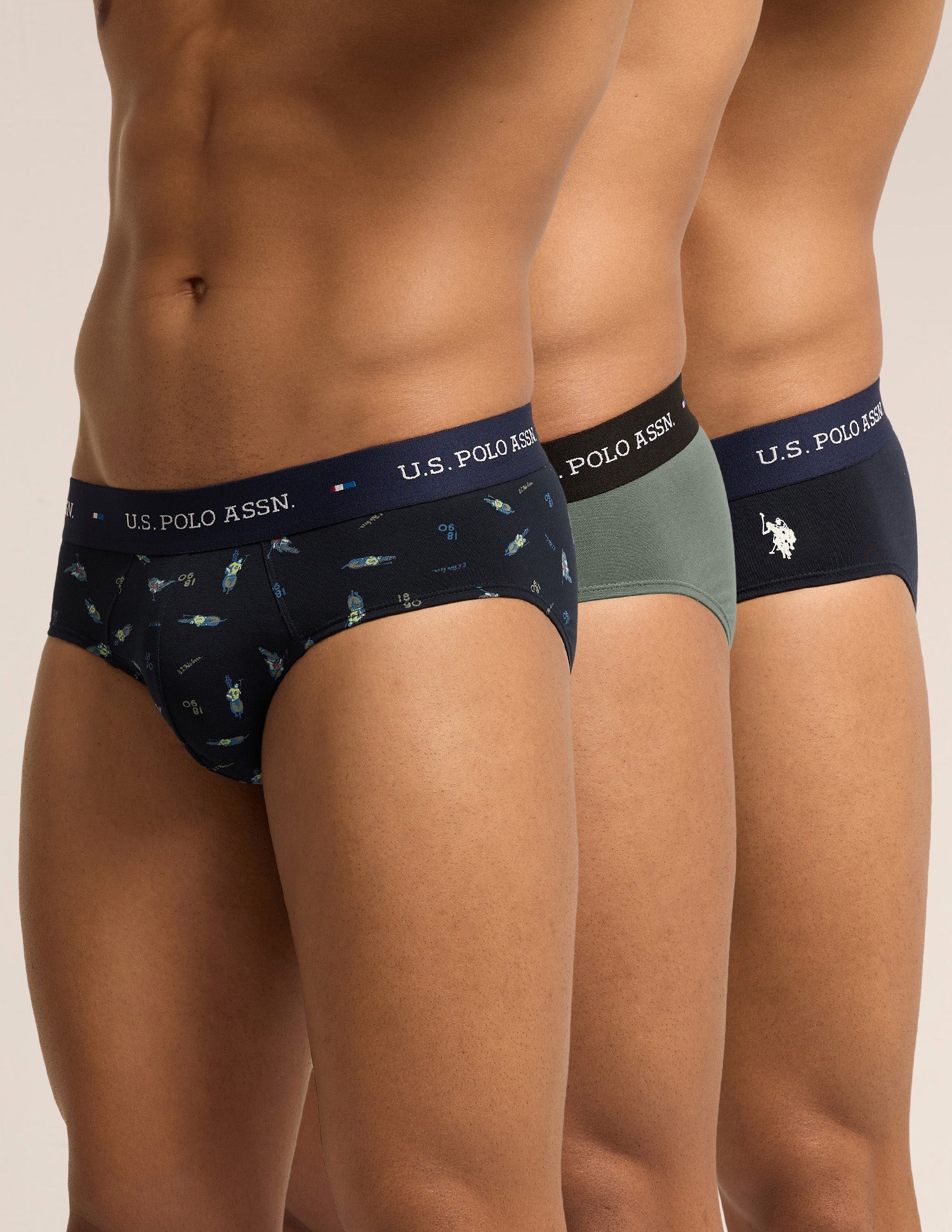 Breathable Cotton Stretch OEB25 Briefs - Pack of 3 Navy - U.S. Polo Assn. India | Large