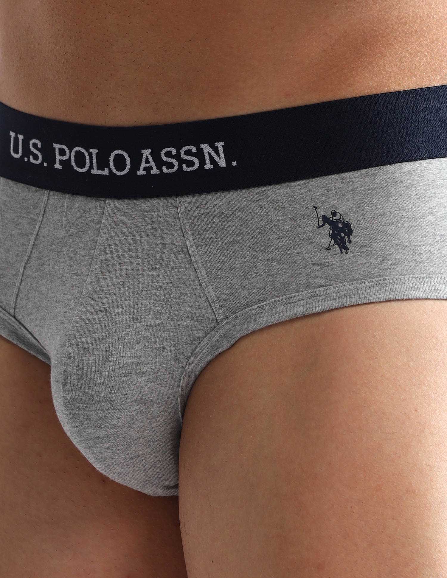 Anti Microbial Solid OEB13 Briefs - Pack Of 3 Grey Melange, Rust and Burgandy - U.S. POLO ASSN. | Large