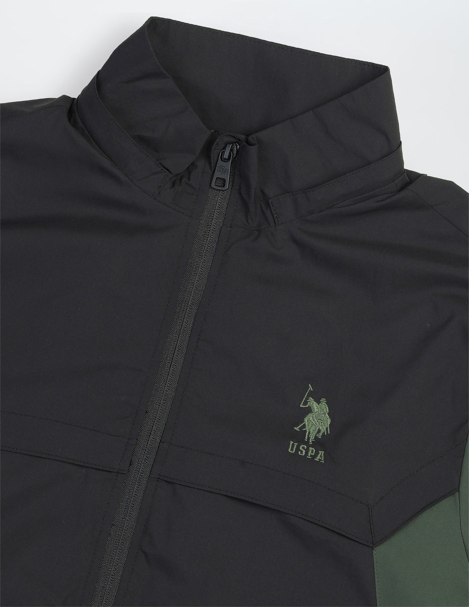 Packable Detachable Hood Colour Blocked Jacket Olive - U.S. Polo Assn. India | Large