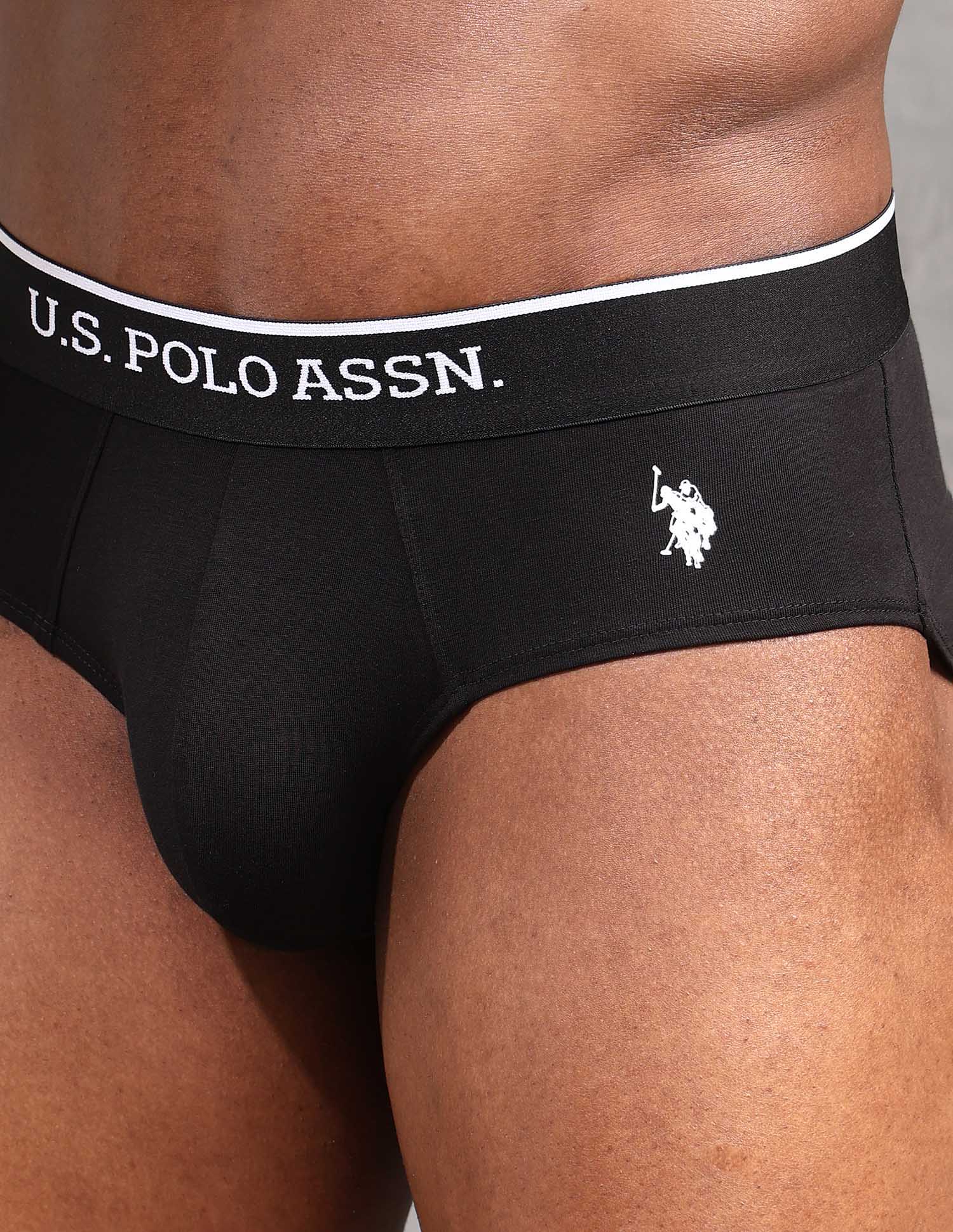 Elasticized Waist Solid EB004 Briefs - Pack Of 2 Iron Gate and Black - U.S. POLO ASSN. | Large