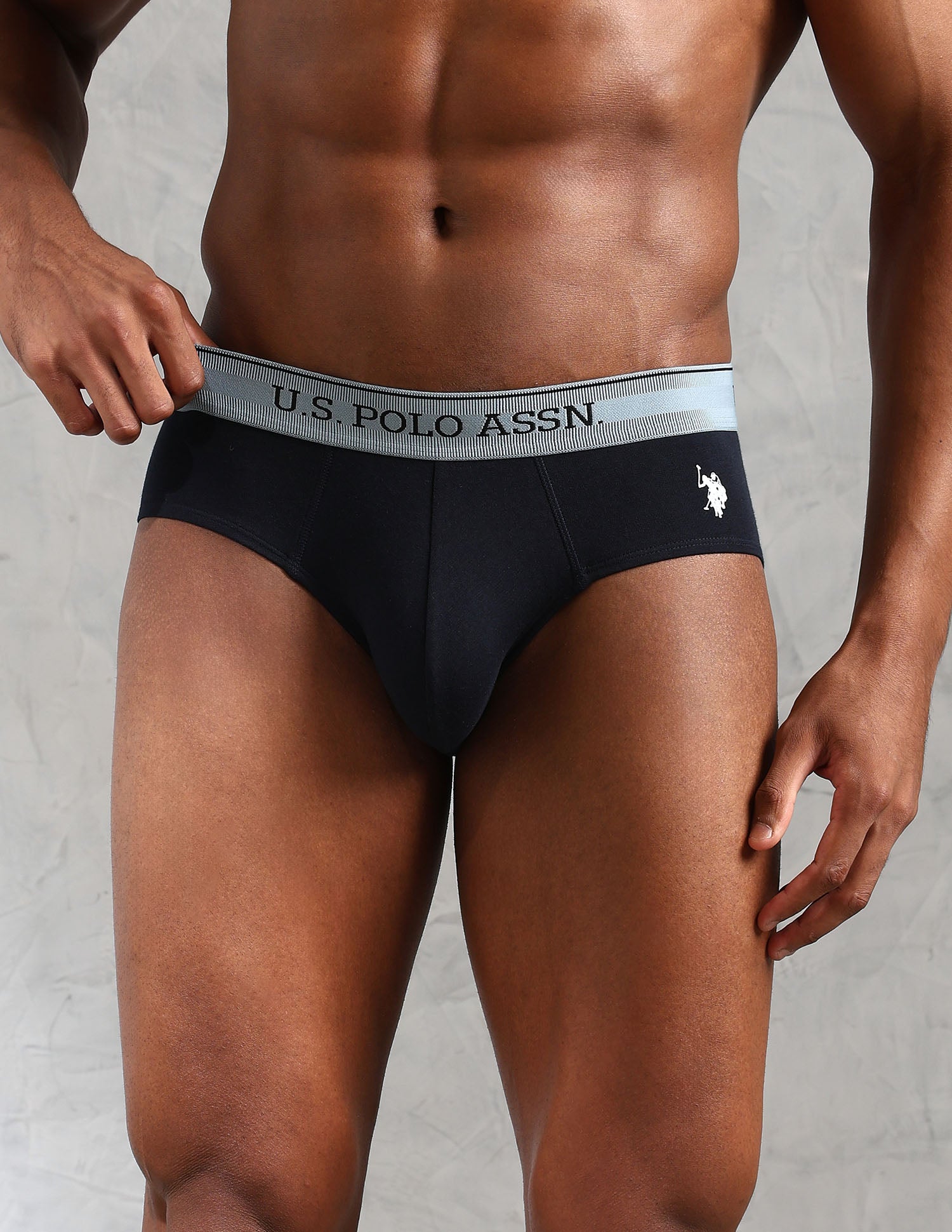 Solid Low Rise OEB15 Briefs - Pack Of 3 Navy, Stone Blue and Granite Green - U.S. POLO ASSN. | Large