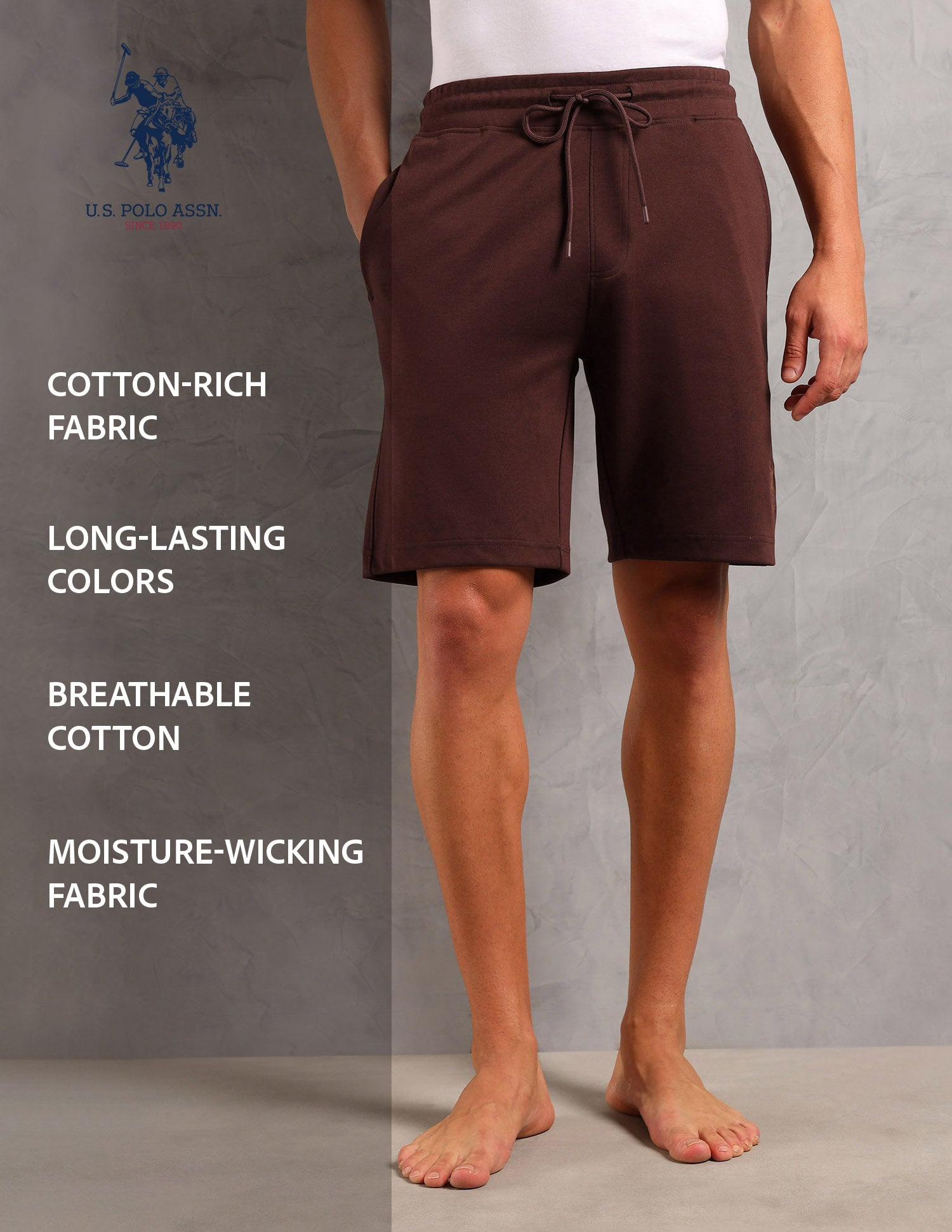 Breathable Cotton Solid OES08 Shorts - Pack Of 1 Chocolate Fondant - U.S. POLO ASSN. | Large
