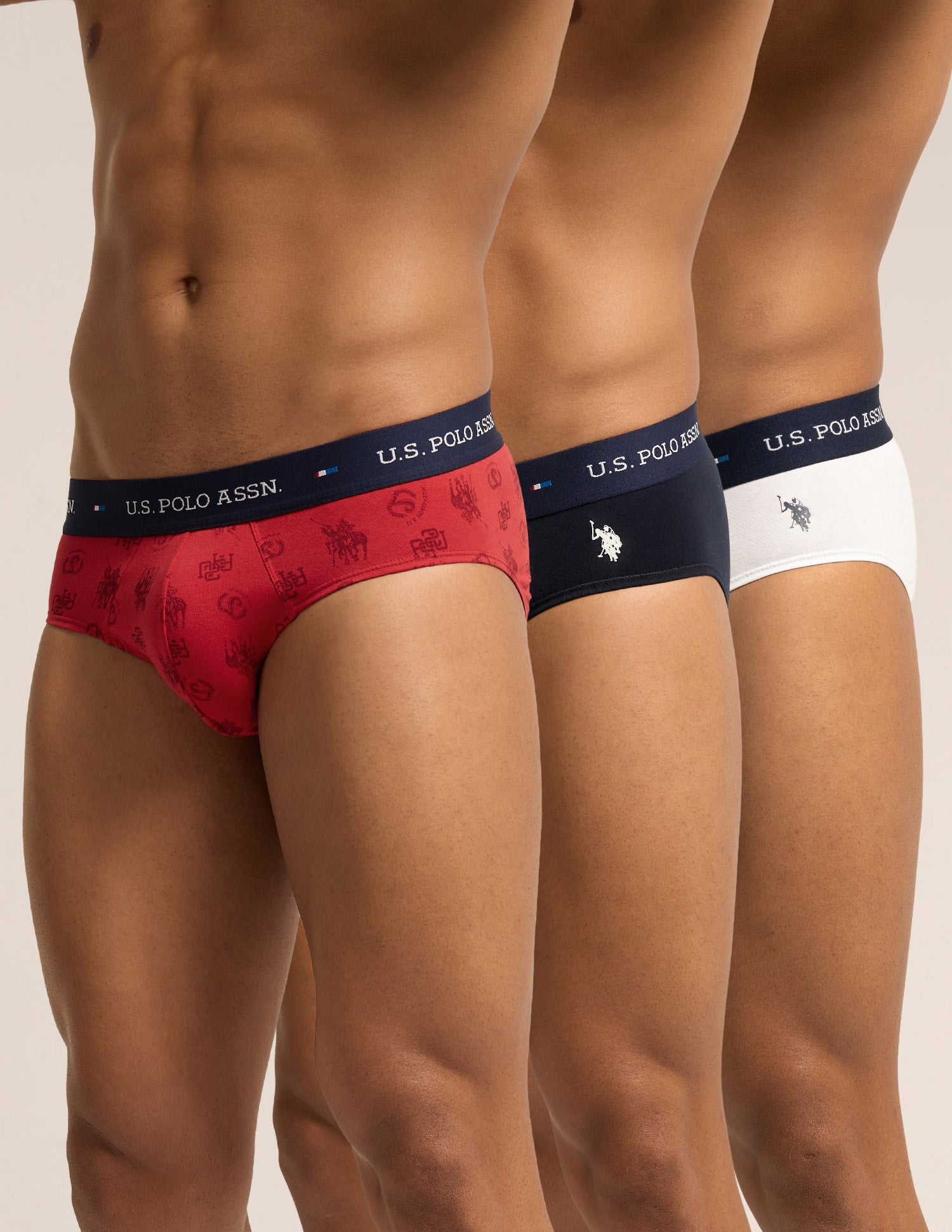 Breathable Cotton Stretch OEB25 Briefs - Pack of 3 Navy|Red|White - U.S. Polo Assn. India | Large