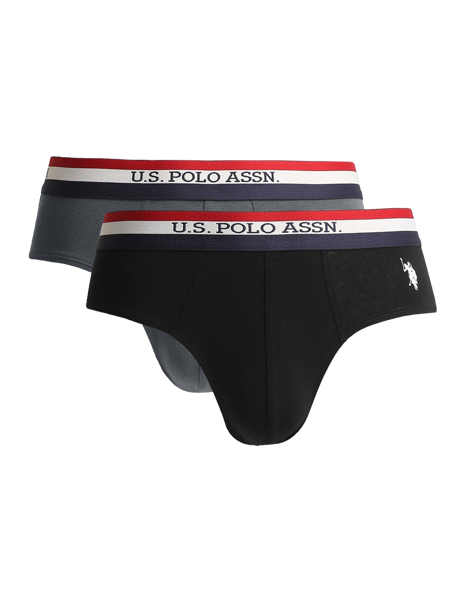 Striped Waistband EB002 Briefs - Pack Of 2 Iron Gate and Black - U.S. Polo Assn. India | Large