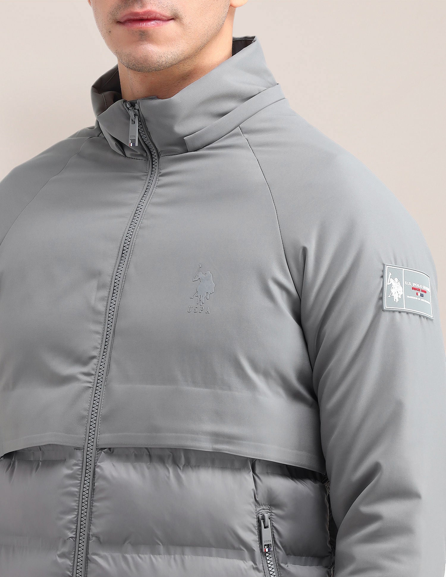Solid Hooded Puffer Jacket Grey - U.S. Polo Assn. India | Large
