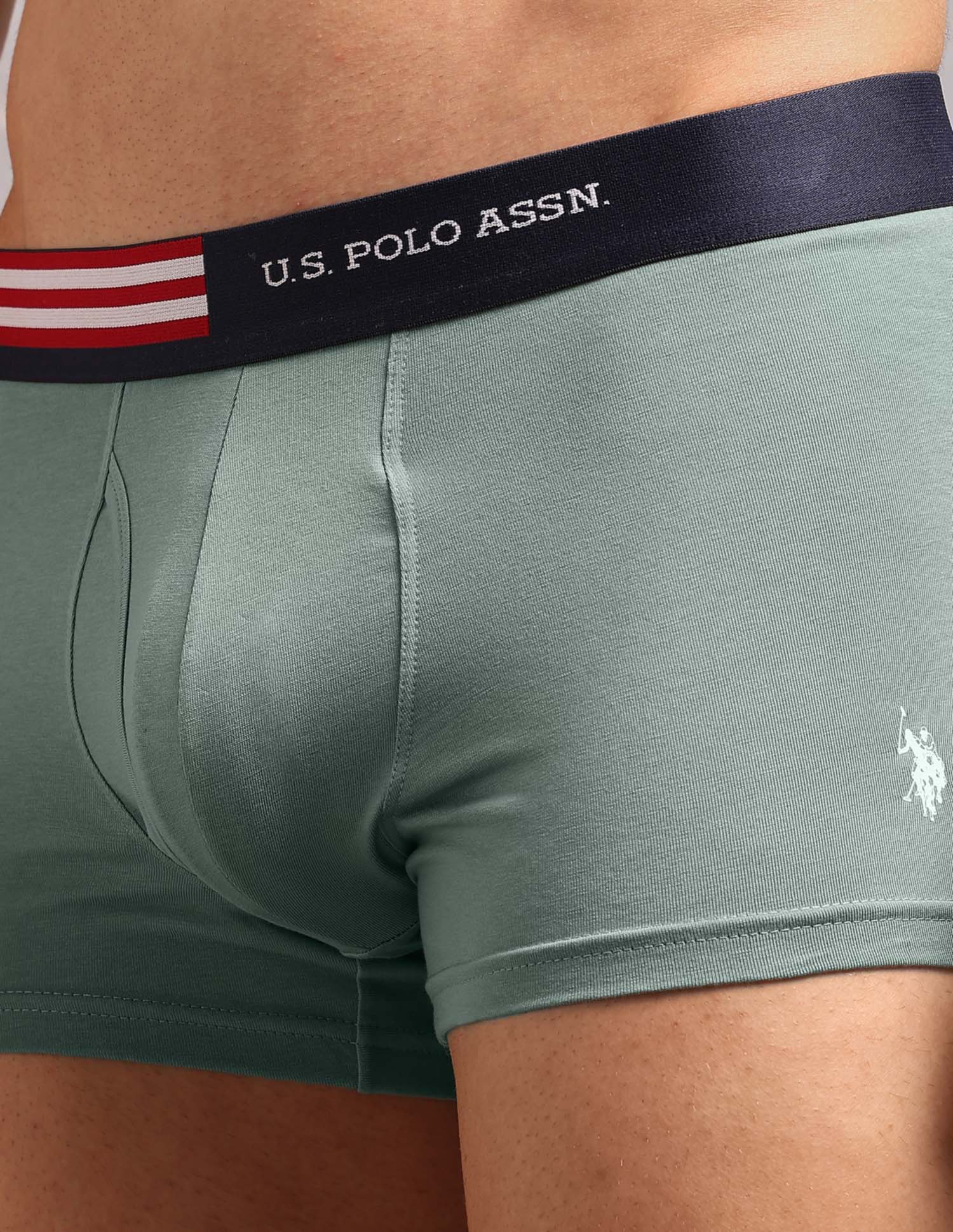 Striped Waistband OET19 Trunks - Pack Of 2 Uspa White and Chinon Green - U.S. Polo Assn. India | Large
