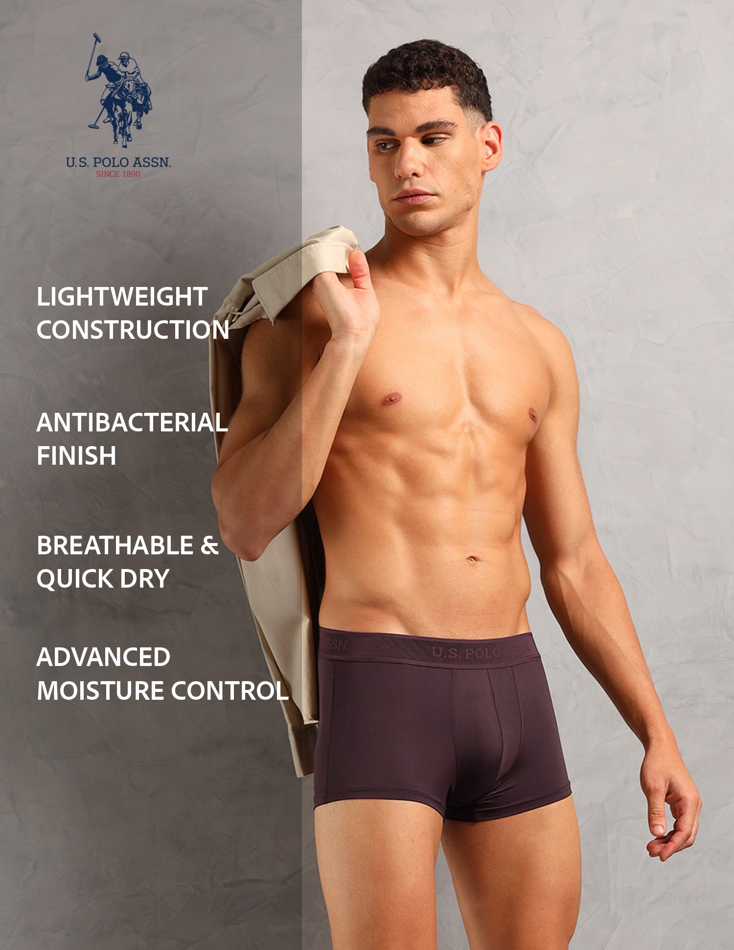 Antibacterial Lightweight AT001 Trunks - Pack Of 1 Wine - U.S. POLO ASSN. | Large