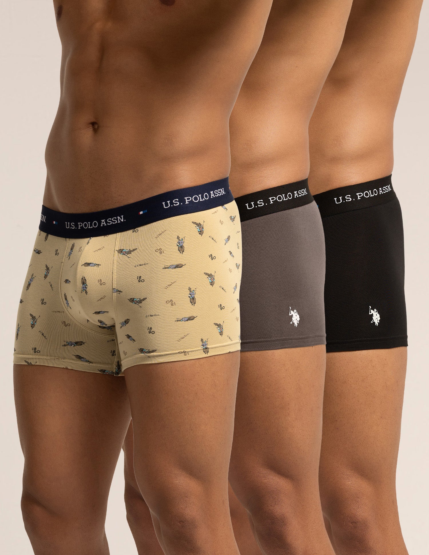 Breathable Cotton Stretch OET25 Trunks - Pack of 3 Navy|Curds|Black - U.S. Polo Assn. India | Large