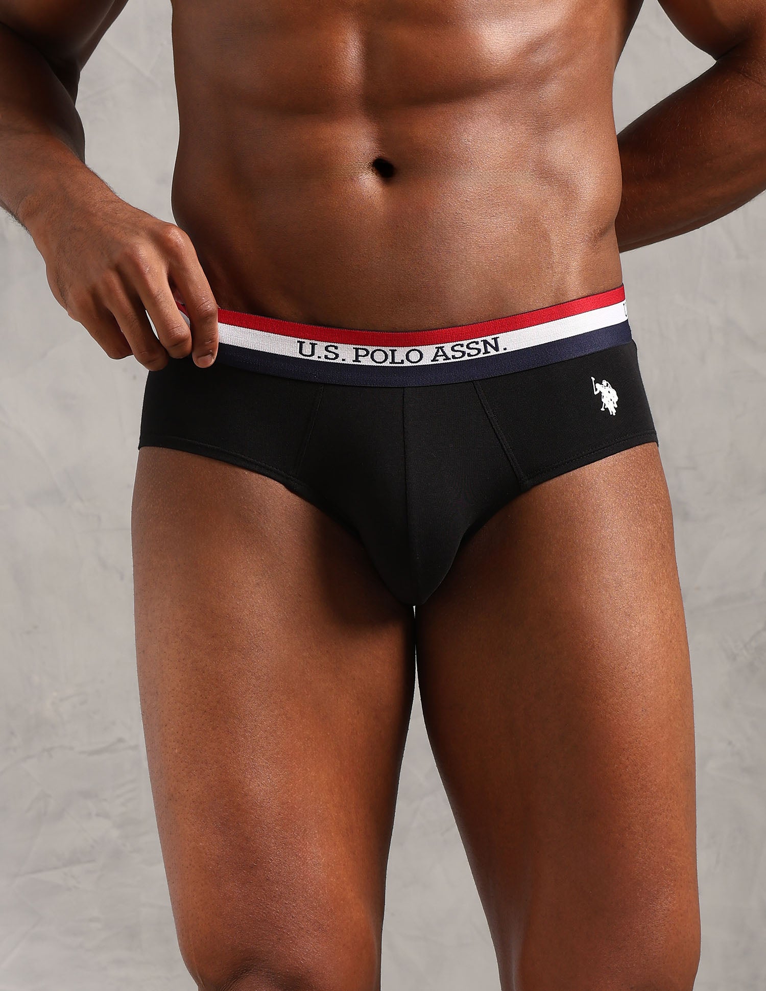 Striped Waistband EB002 Briefs - Pack Of 3 Navy, Iron Gate and Black - U.S. POLO ASSN. | Large