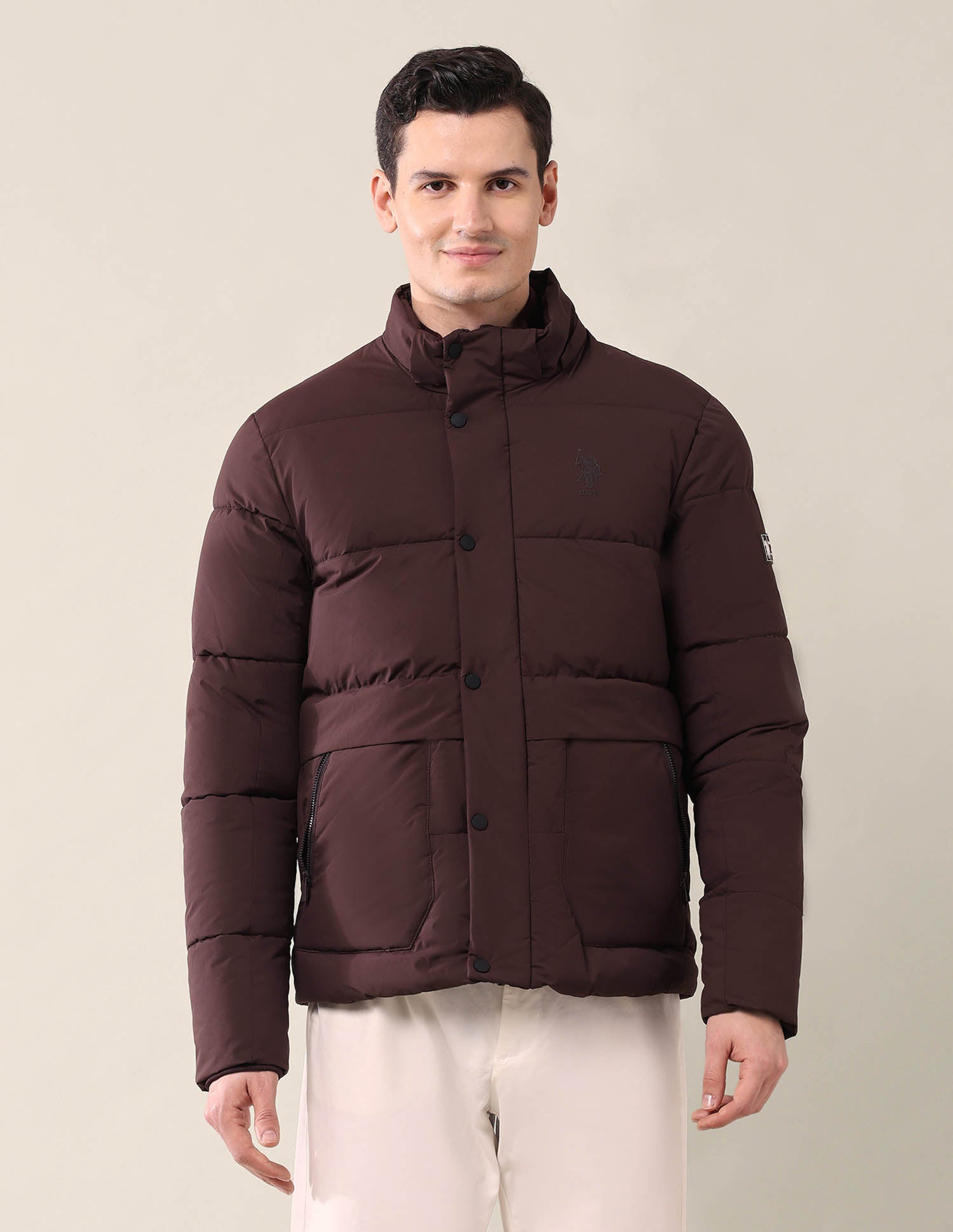 Hooded Regular Fit Puffer Jacket Wine - U.S. Polo Assn. India | Large