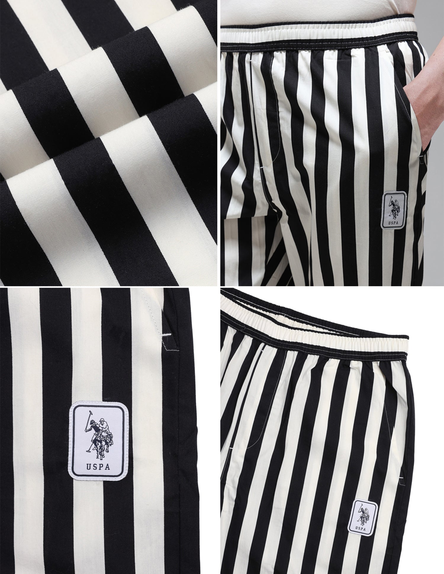 Vertical Striped Mid Rise OELP1 Lounge Pants Black - U.S. Polo Assn. India | Large