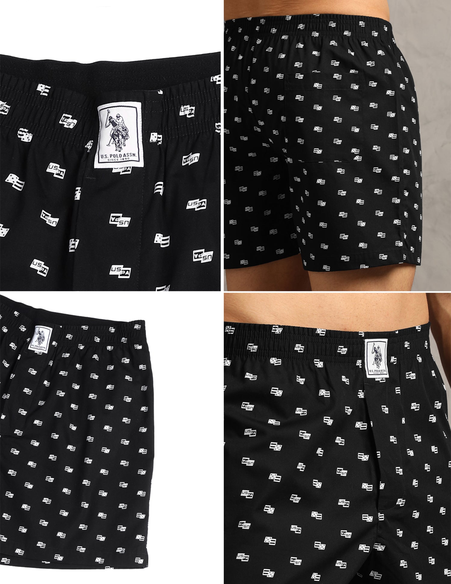 Pure Cotton Printed I657-PR Boxers - Pack Of 1 Black Uspa - U.S. Polo Assn. India | Large