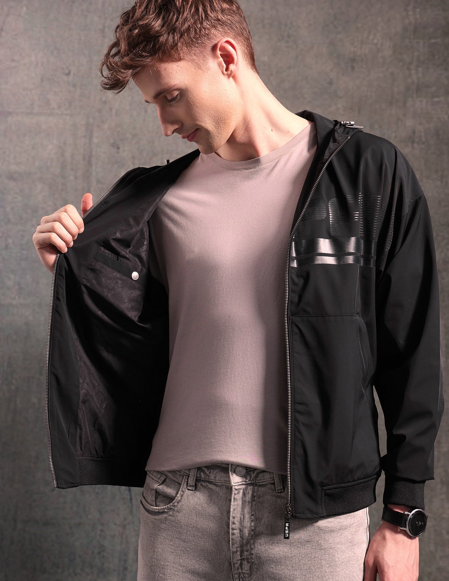 Brand Printed Black & Gold Casual Jacket Black - U.S. POLO ASSN. | Large