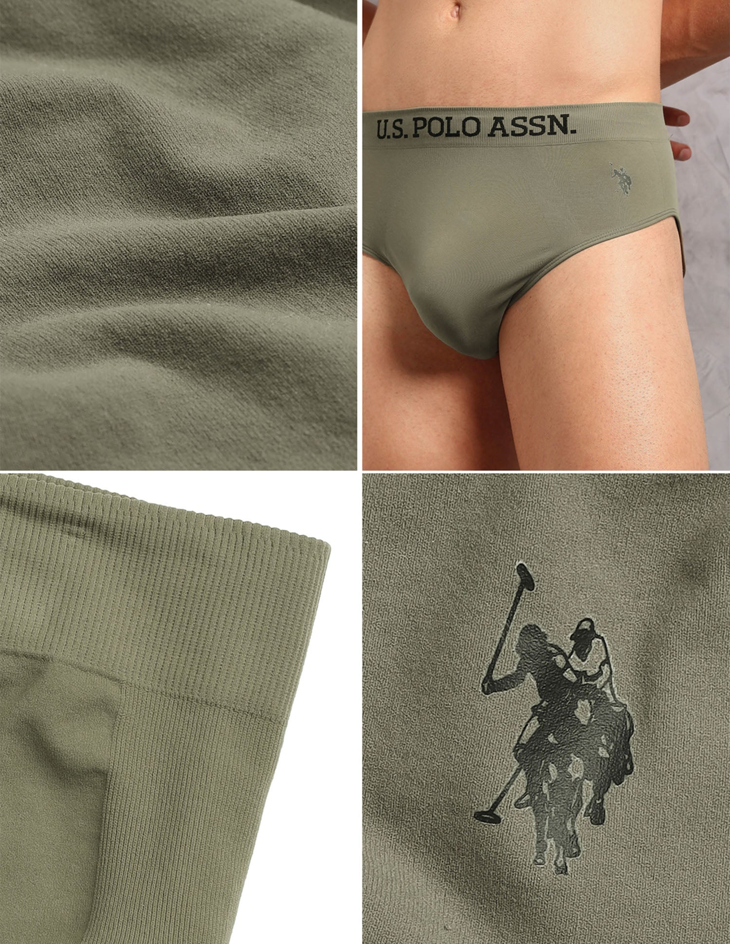 Ultra Stretch Breathable AB003 Briefs - Pack of 1 Olive - U.S. Polo Assn. India | Large
