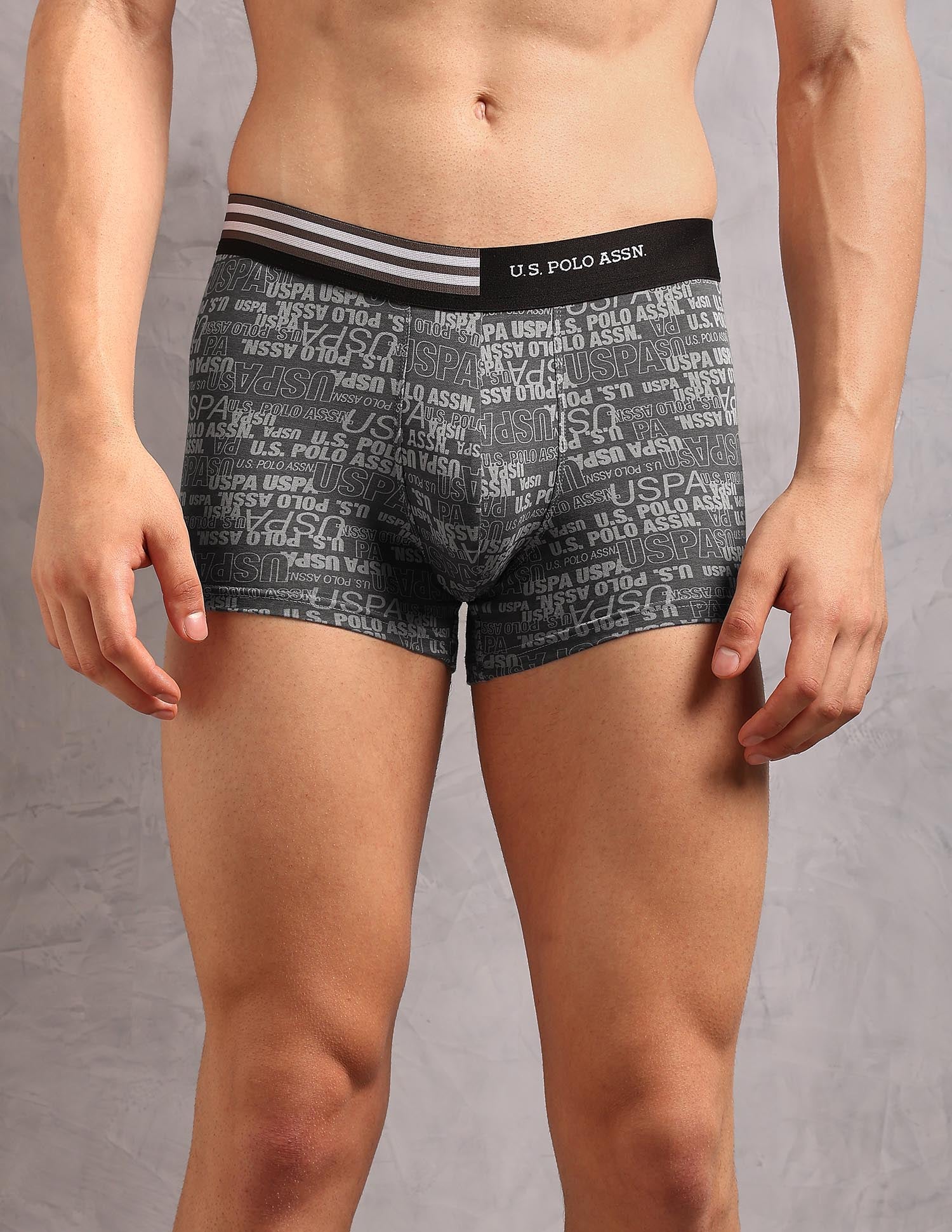 Printed Low Rise OET20 Trunks - Pack Of 3 Orion Blue, Uspa black and Asphalight - U.S. Polo Assn. India | Large
