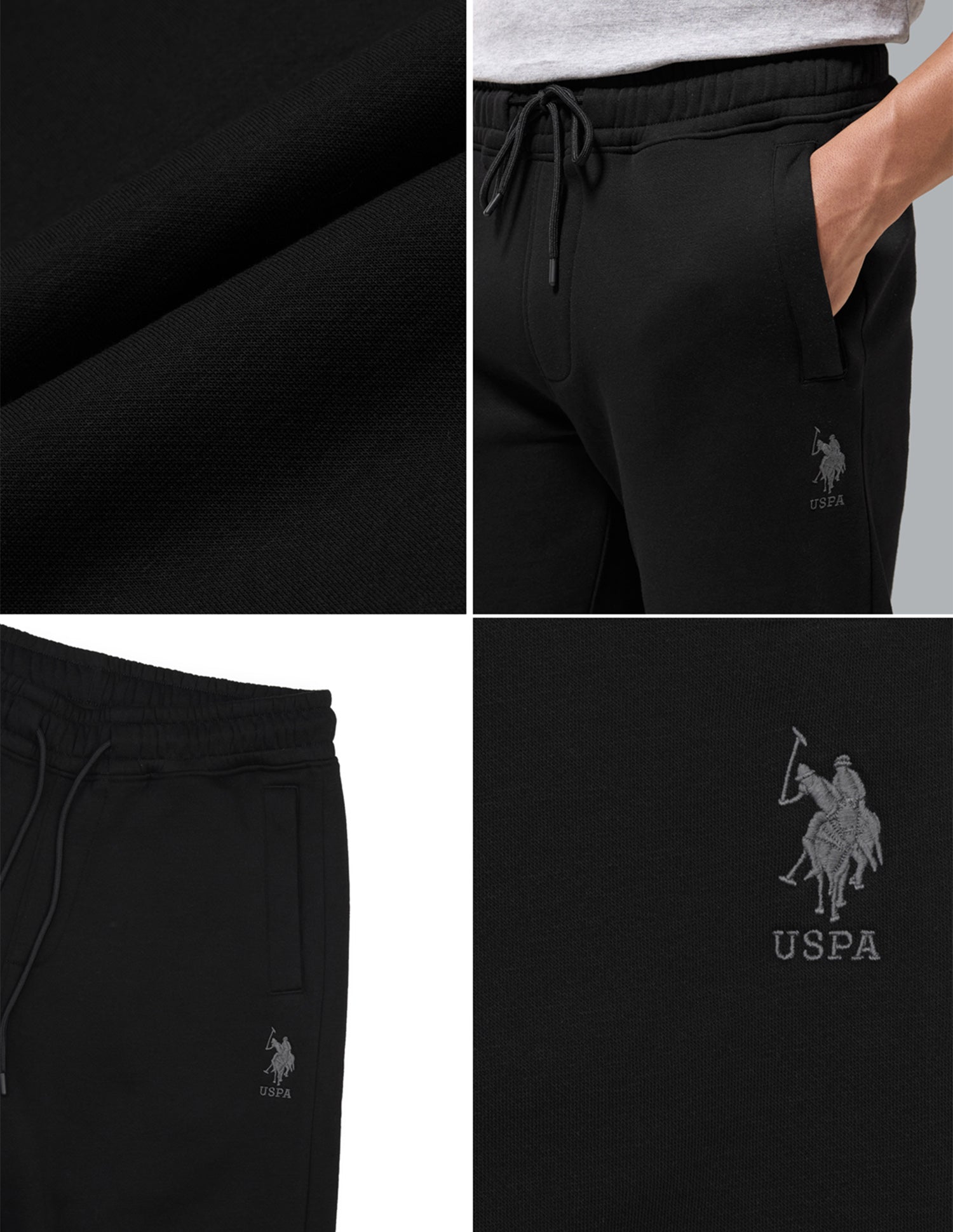 Cotton Fleece Relaxed Fit LR007 Track Pants Black - U.S. Polo Assn. India | Large