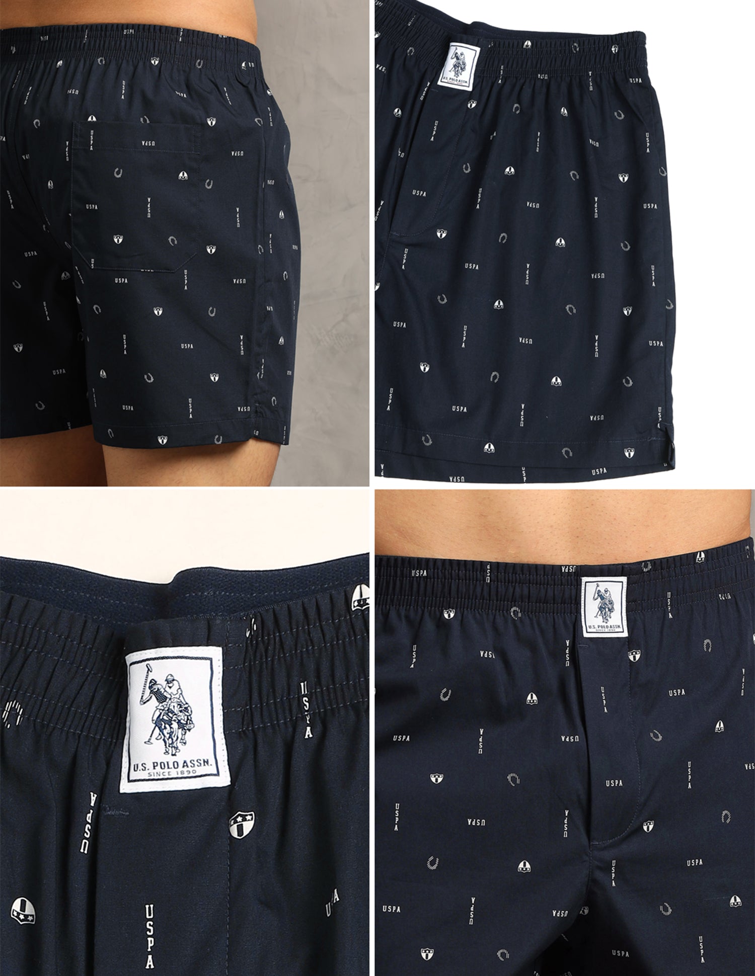 Pure Cotton Printed I657-PR Boxers - Pack Of 1 Navy Elements - U.S. Polo Assn. India | Large