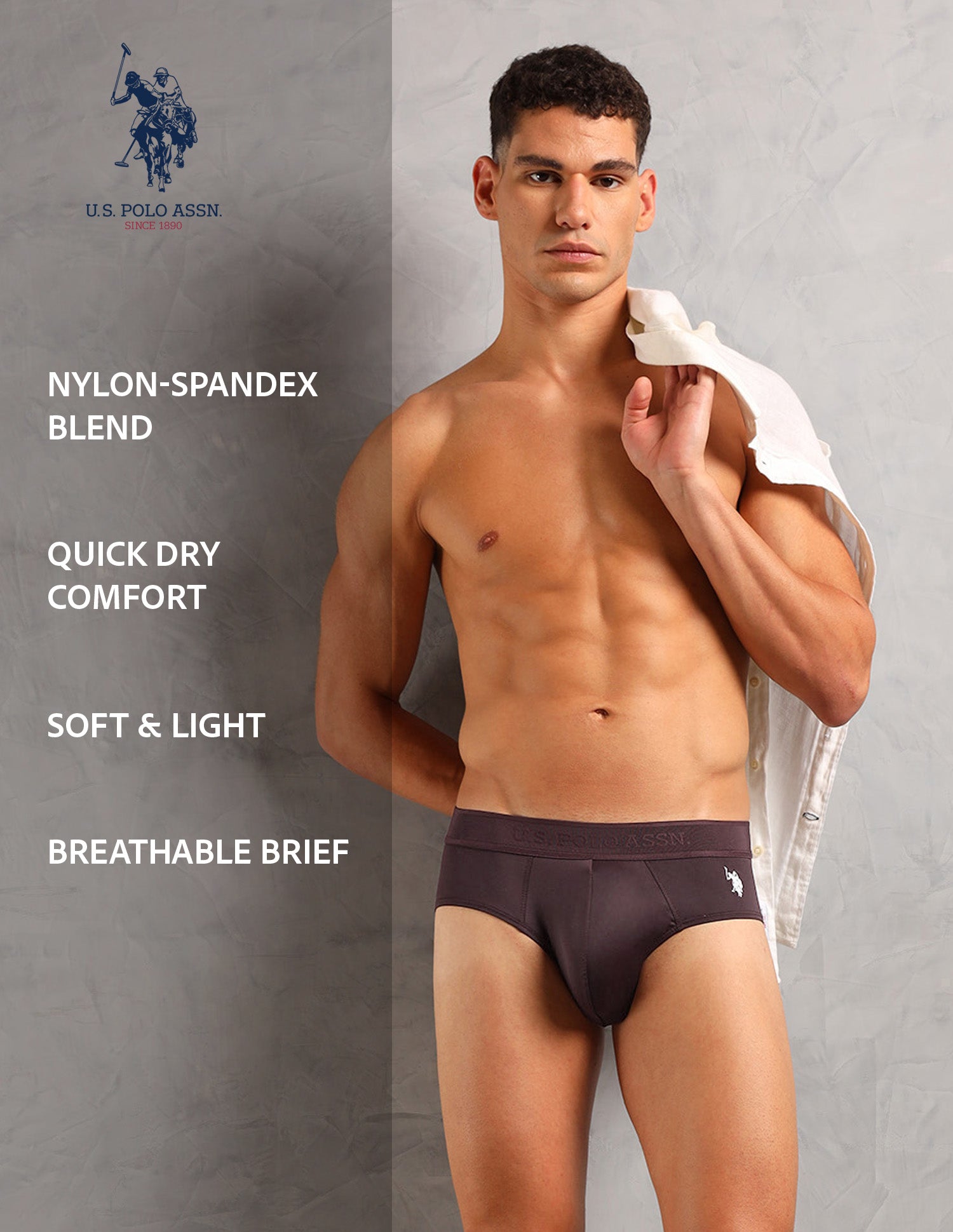 Moisture Control Antibacterial AB001 Briefs - Pack Of 1 Wine - U.S. POLO ASSN. | Large