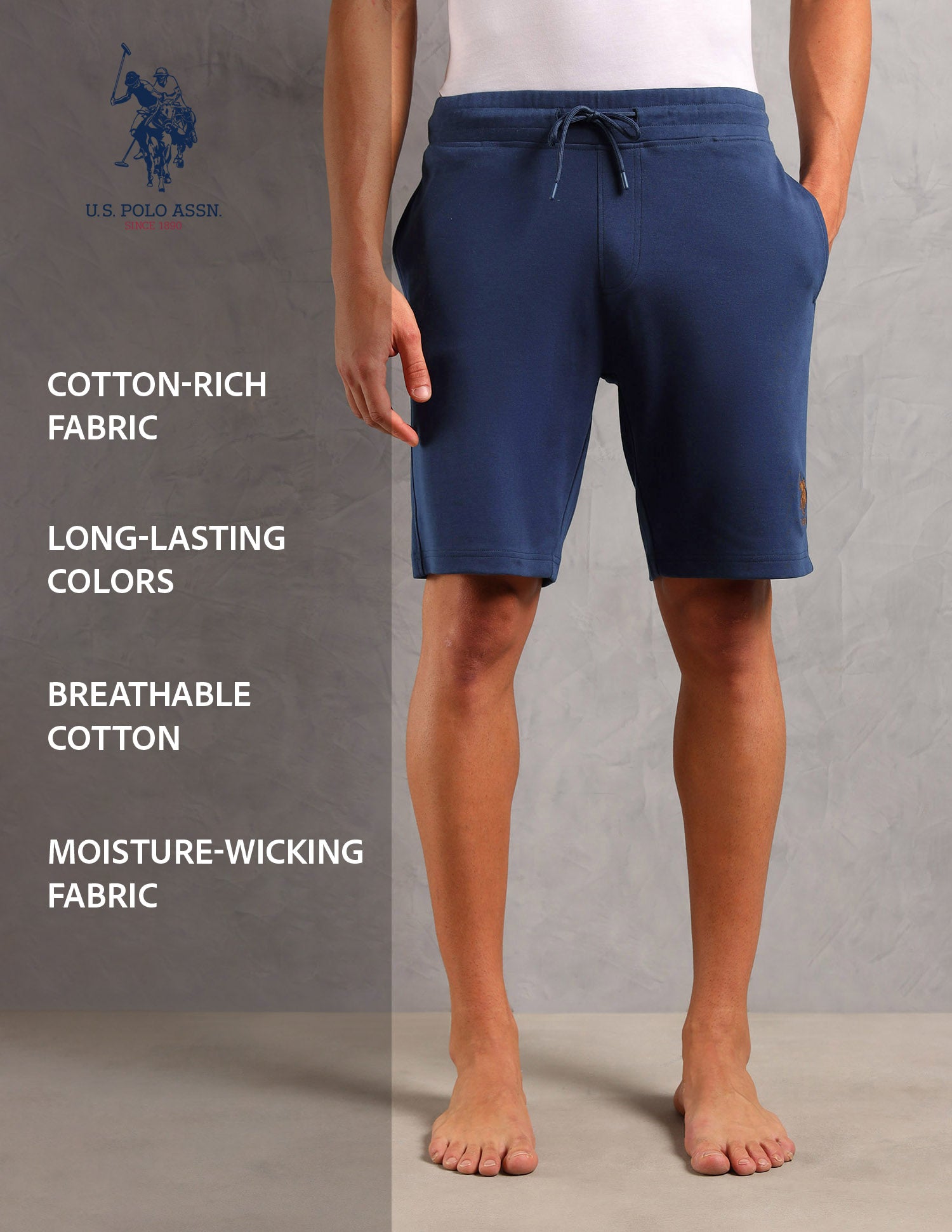 Breathable Cotton Solid OES08 Shorts - Pack Of 1 Pageant Blue - U.S. POLO ASSN. | Large