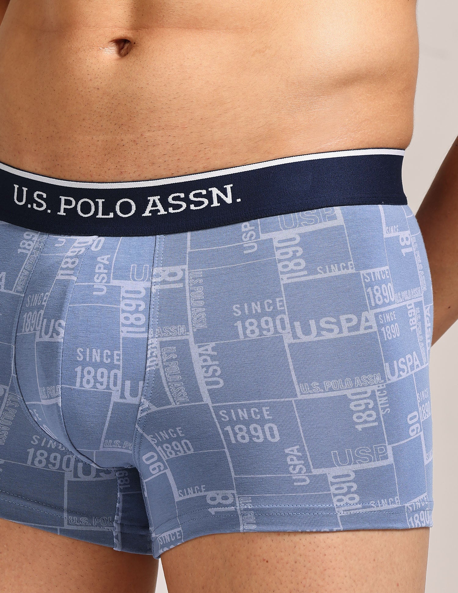 Mid Rise Printed OET24 Trunks - Pack Of 3 Blue, Navy, Light Blue - U.S. Polo Assn. India | Large