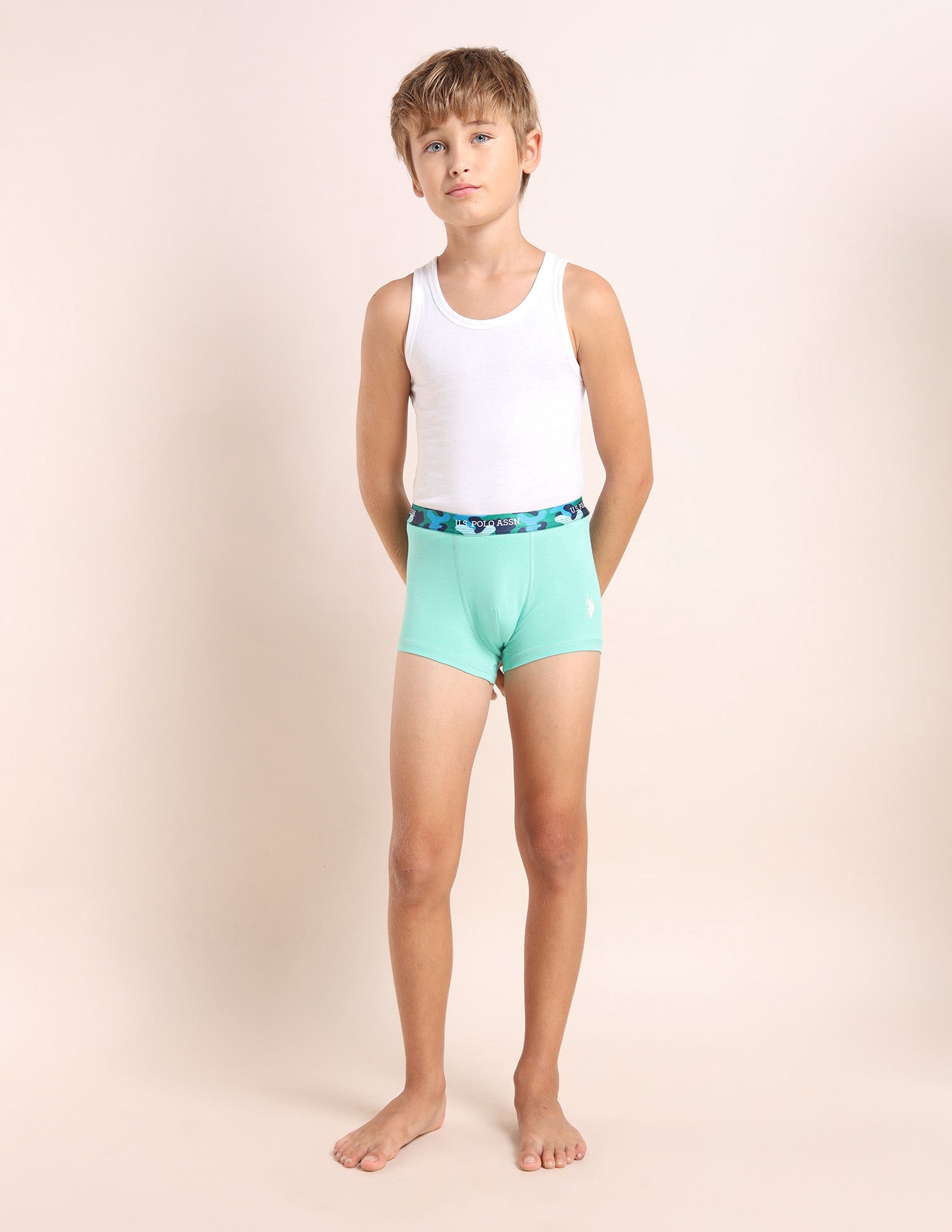 Boys Mid Rise Cotton Spandex Trunks - Pack Of 5 Grey, White, Green, Yellow and Green - U.S. POLO ASSN. | Large