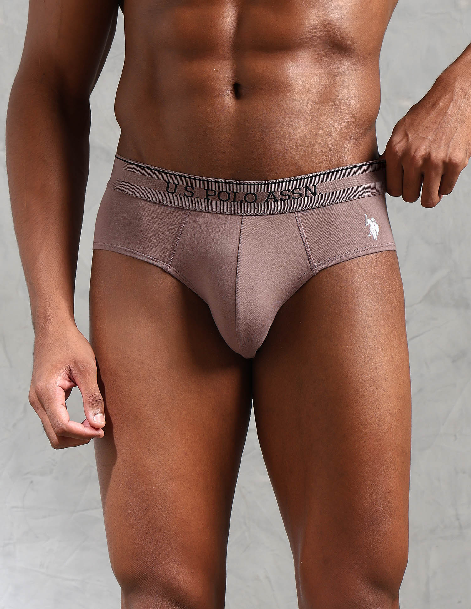 Solid Low Rise OEB15 Briefs - Pack Of 3 Stone Blue, Granite Green and Antler - U.S. POLO ASSN. | Large