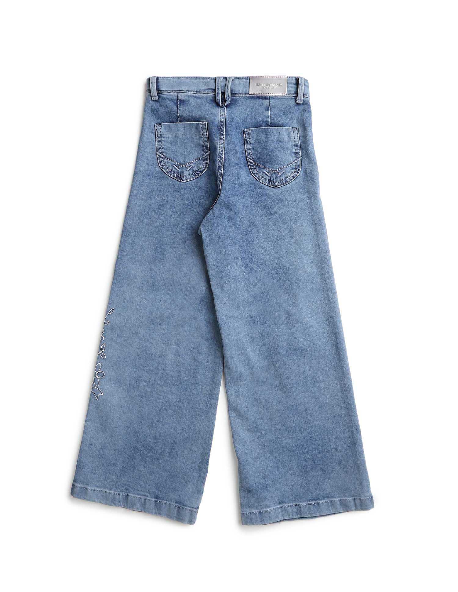 Girls Stone Washed Wide Leg Fit Jeans Blue - U.S. POLO ASSN. | Large