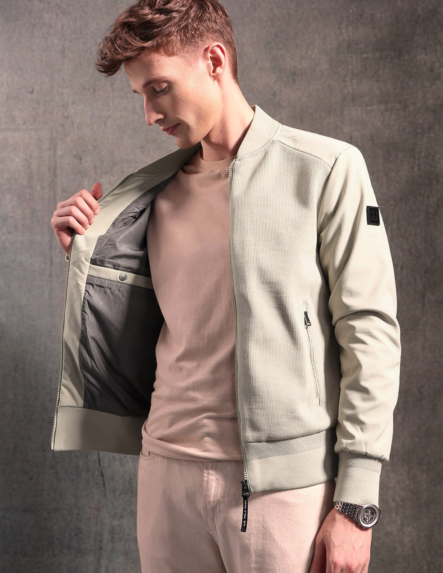 Textured Black & Gold Bomber Jacket Beige - U.S. POLO ASSN. | Large