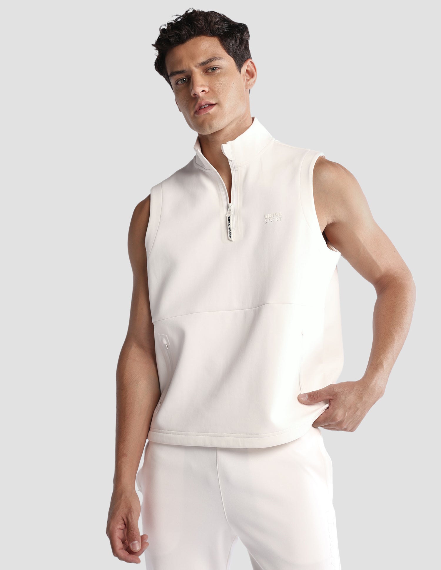 Solid Regular Fit Active Sweatshirt Off White - U.S. Polo Assn. India | Large