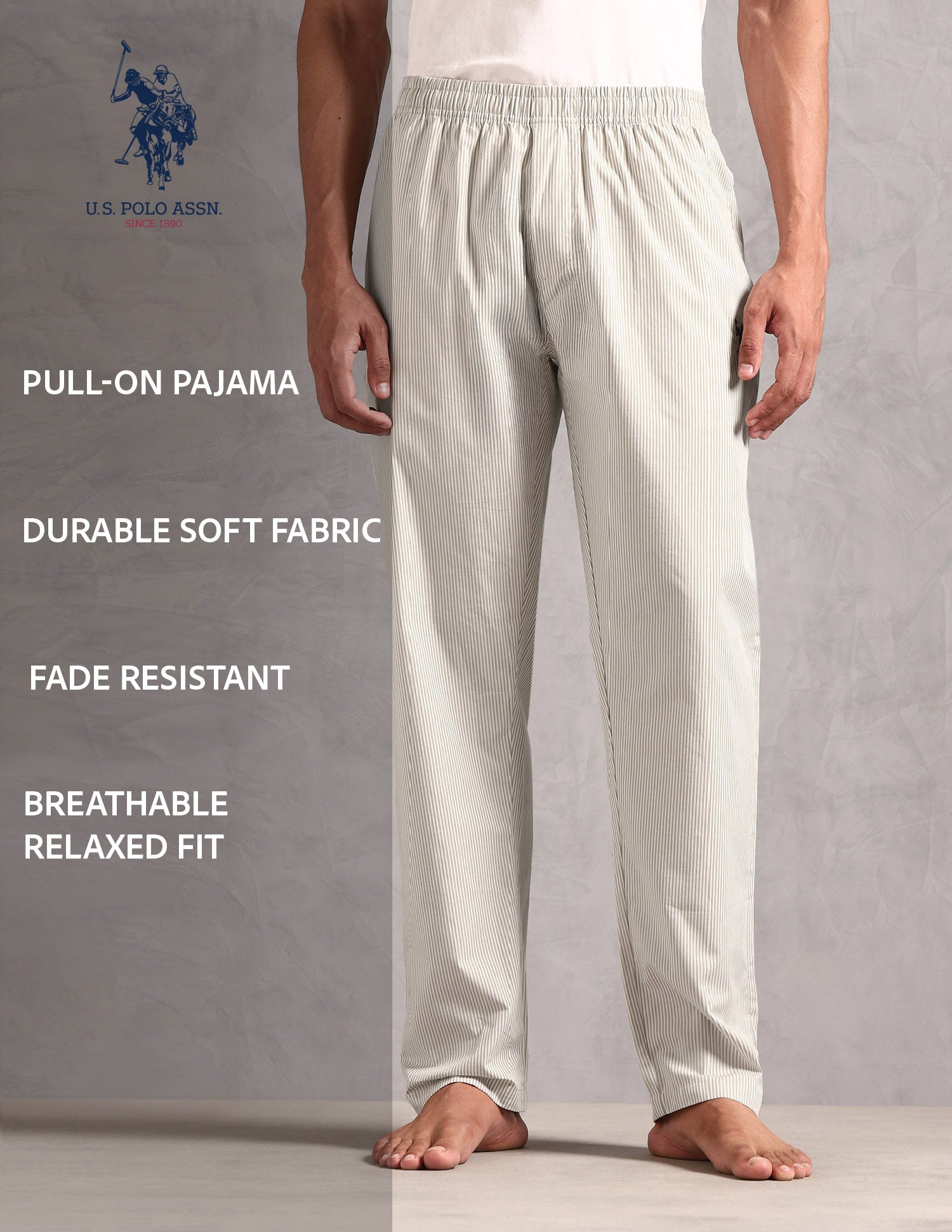 Pure Cotton Striped LP004 Lounge Pants - Pack Of 1 White and Greengrey - U.S. POLO ASSN. | Large