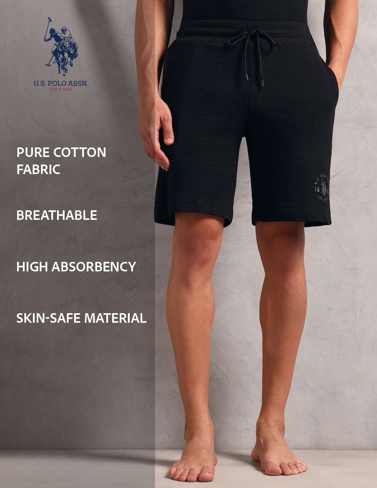 Breathable Regular Fit PS002 Lounge Shorts - Pack Of 1 Black - U.S. POLO ASSN. | Large