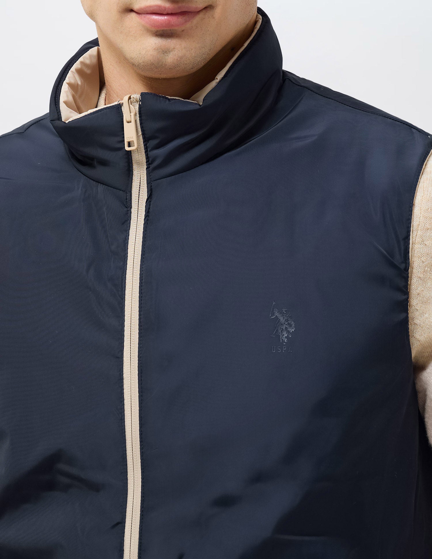 Solid Regular Fit Reversible Jacket Beige - U.S. POLO ASSN. | Large