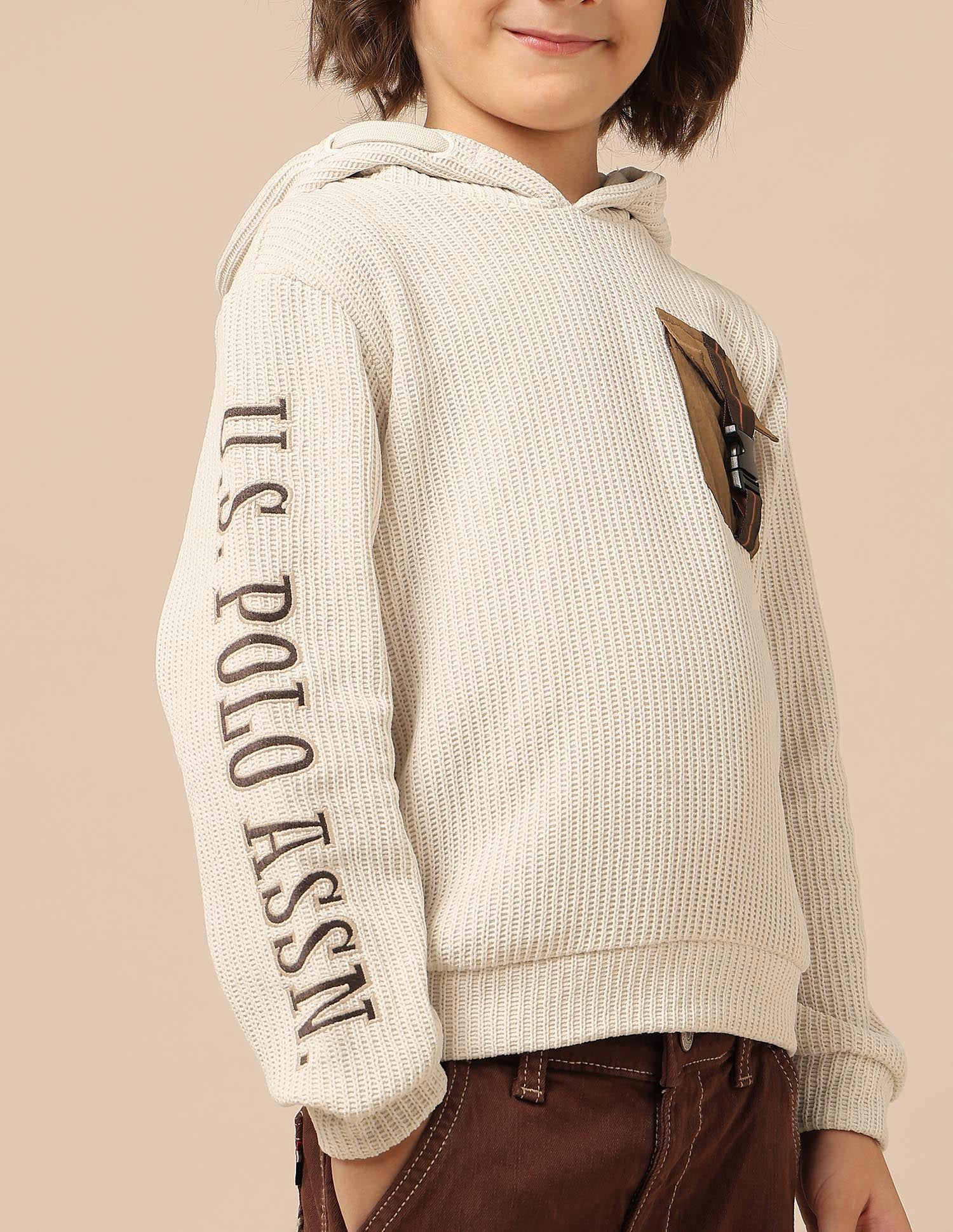 Boys Brand Embroidered Hooded Sweatshirt Ecru - U.S. POLO ASSN. | Large