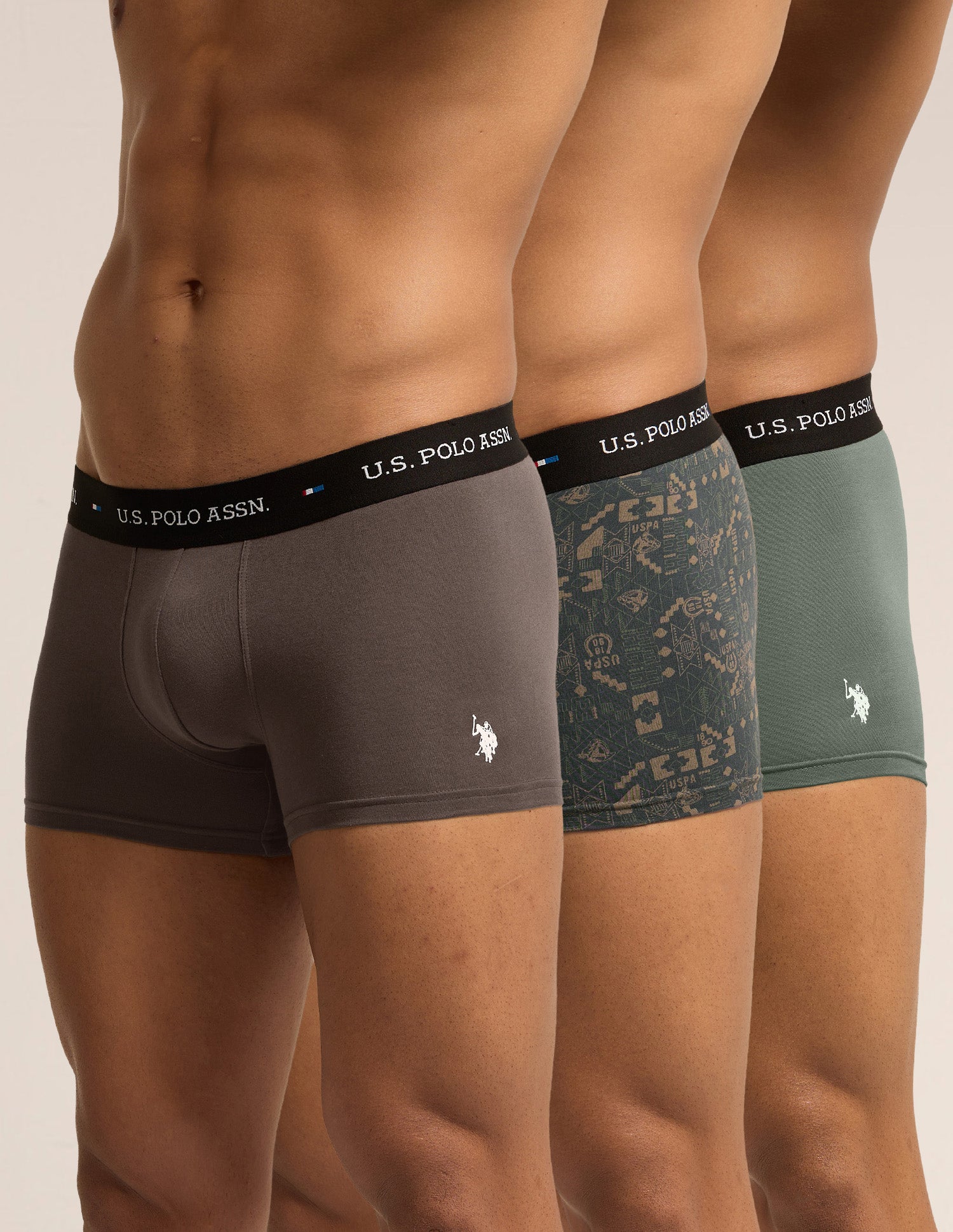 Breathable Cotton Stretch OET25 Trunks - Pack of 3 Java|Bettle|Forest River - U.S. Polo Assn. India | Large