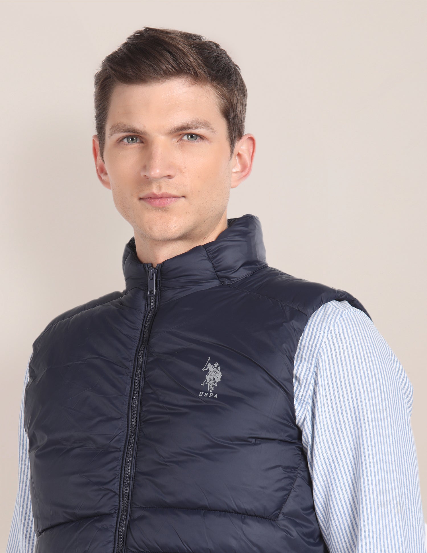 Concealed Hood Sleeveless Jacket Navy - U.S. POLO ASSN. | Large