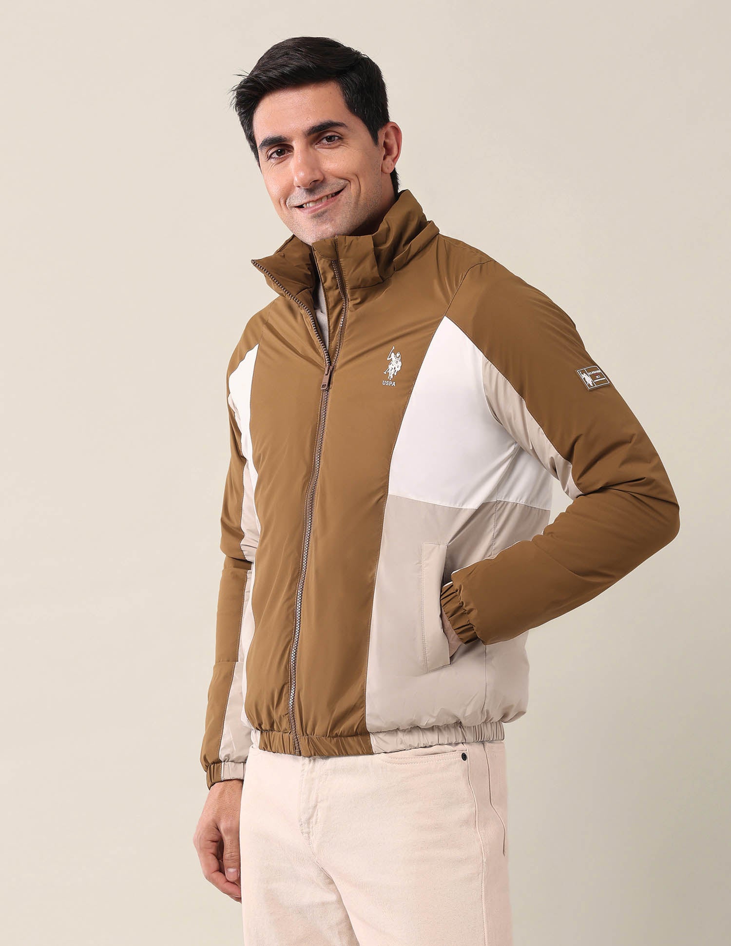High Neck Regular Fit Jacket Brown - U.S. Polo Assn. India | Large