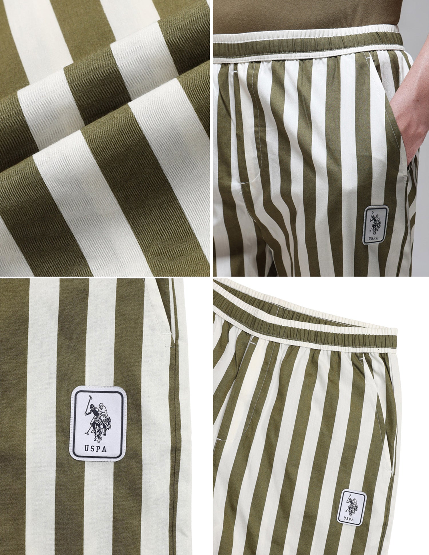 Vertical Striped Mid Rise OELP1 Lounge Pants Olive - U.S. Polo Assn. India | Large