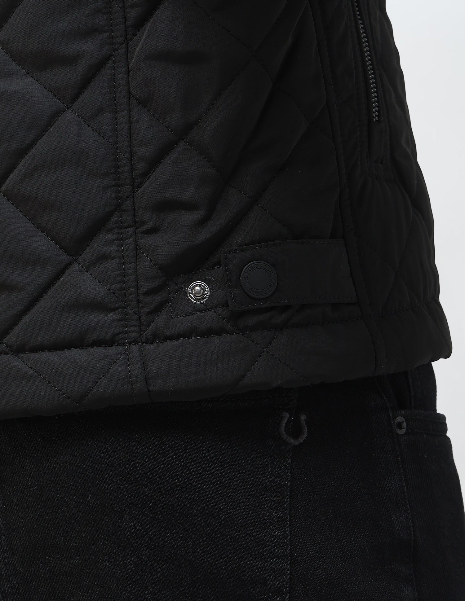 Solid Regular Fit Quilted Jacket Black - U.S. Polo Assn. India | Large