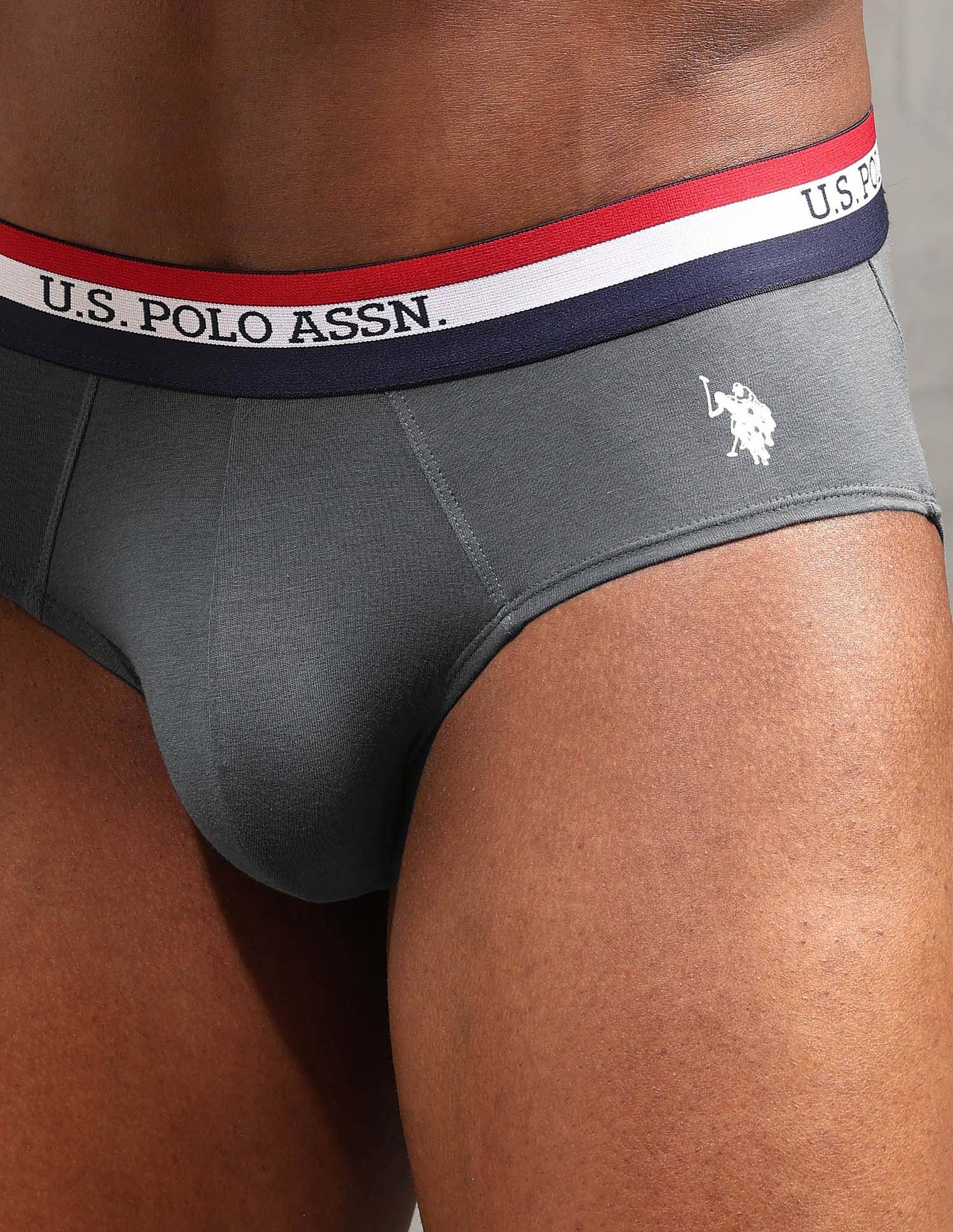 Striped Waistband EB002 Briefs - Pack Of 2 Navy and Iron Gate - U.S. POLO ASSN. | Large