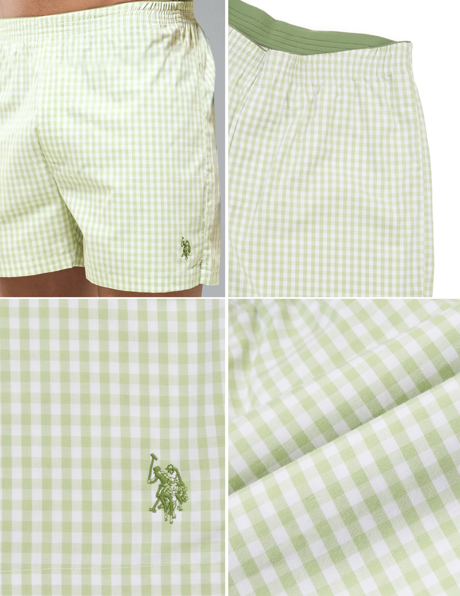 Gingham Checked OEX24 Boxer Shorts Green - U.S. Polo Assn. India | Large