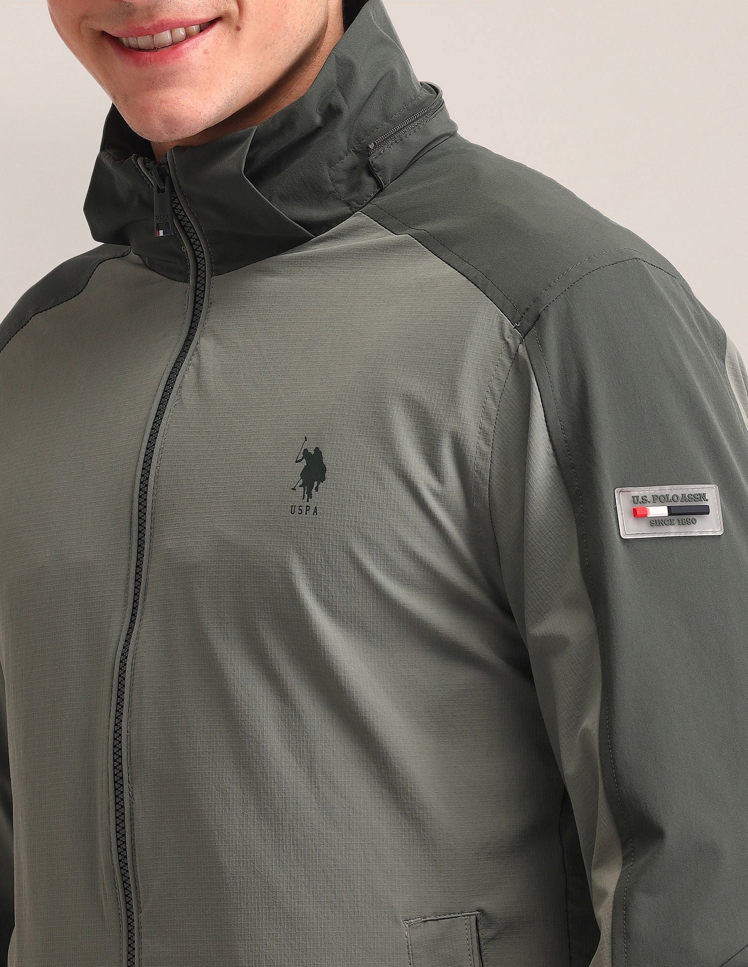 Regular Fit Solid Bomber Jacket Sage Green - U.S. POLO ASSN. | Large