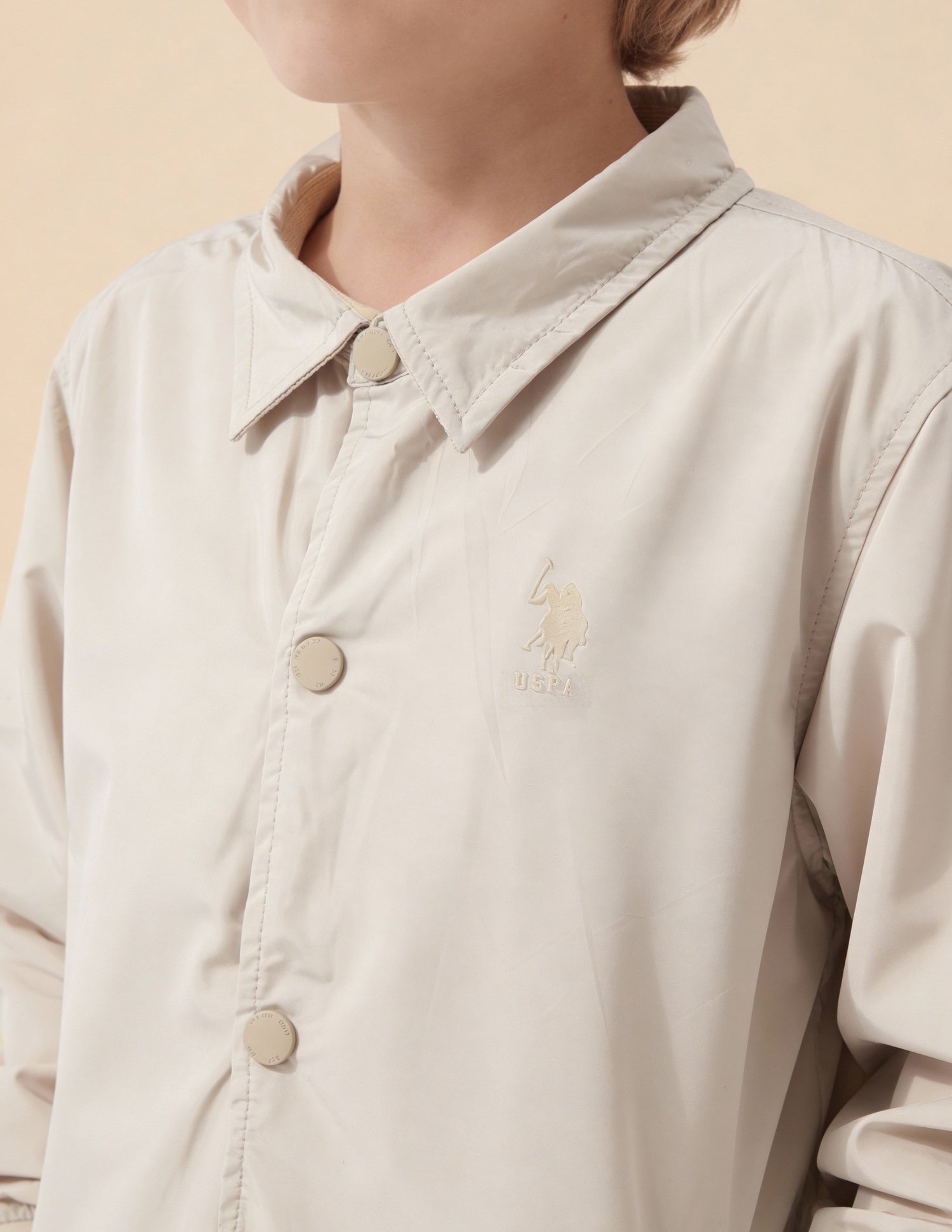 Boys Colourblocked Brand Embroidered Reversible Jacket Beige - U.S. Polo Assn. India | Large