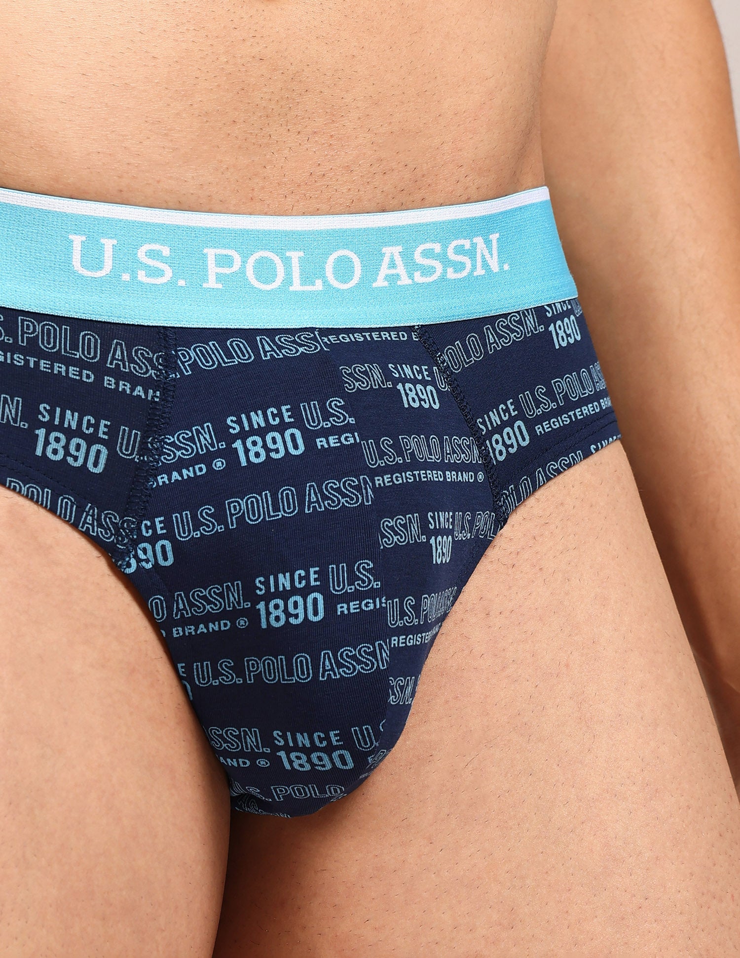 Abrasion Free Printed OEB24 Briefs - Pack Of 3 Blue, Navy, Light Blue - U.S. Polo Assn. India | Large