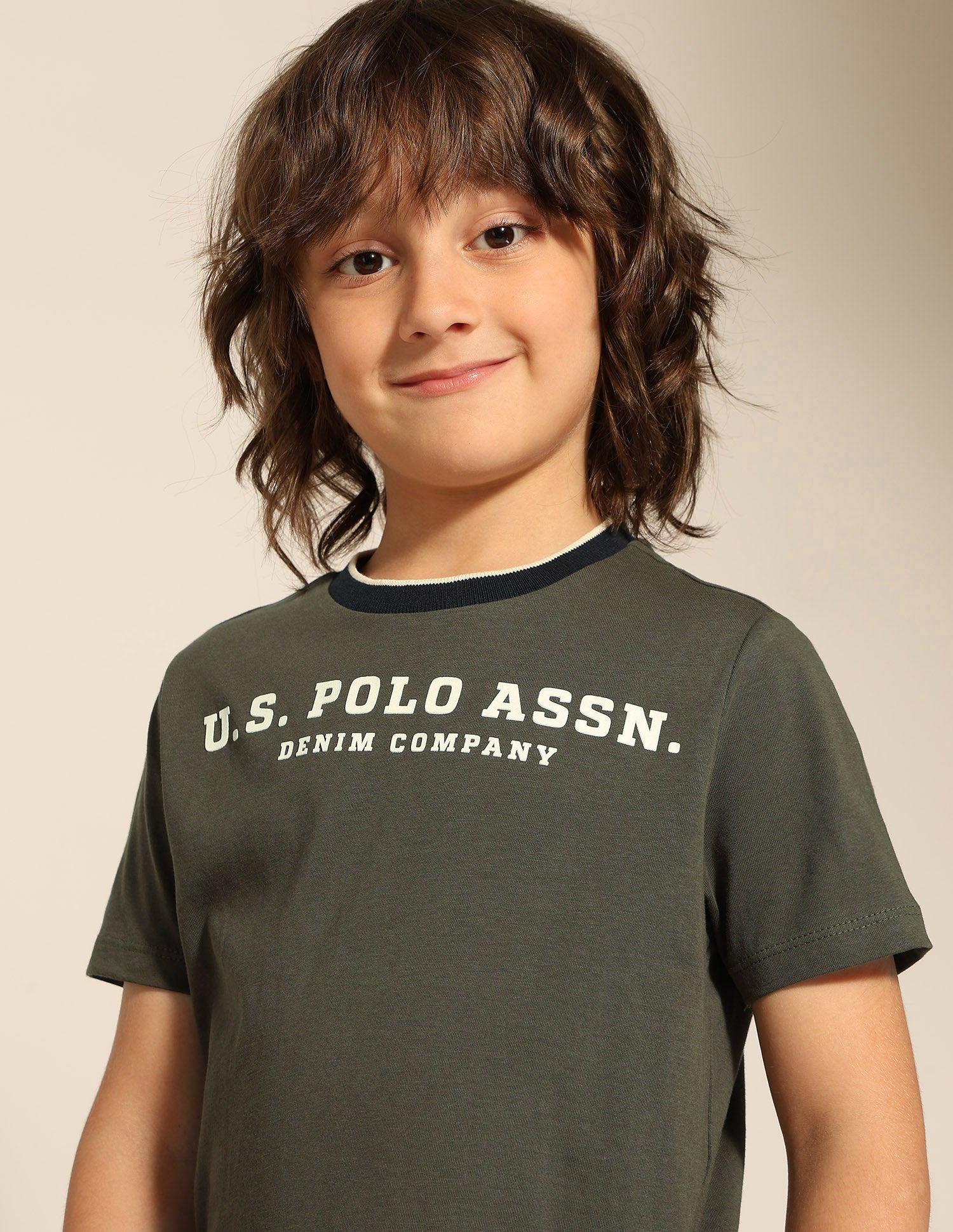 Boys Brand Embossed T-Shirt - Pack Of 2 Ivory and Olive - U.S. POLO ASSN. | Large