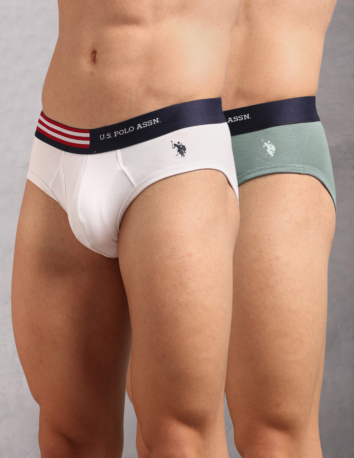 Striped Waistband OEB19 Briefs - Pack Of 2 Chinois Green and Uspa White - U.S. Polo Assn. India | Large
